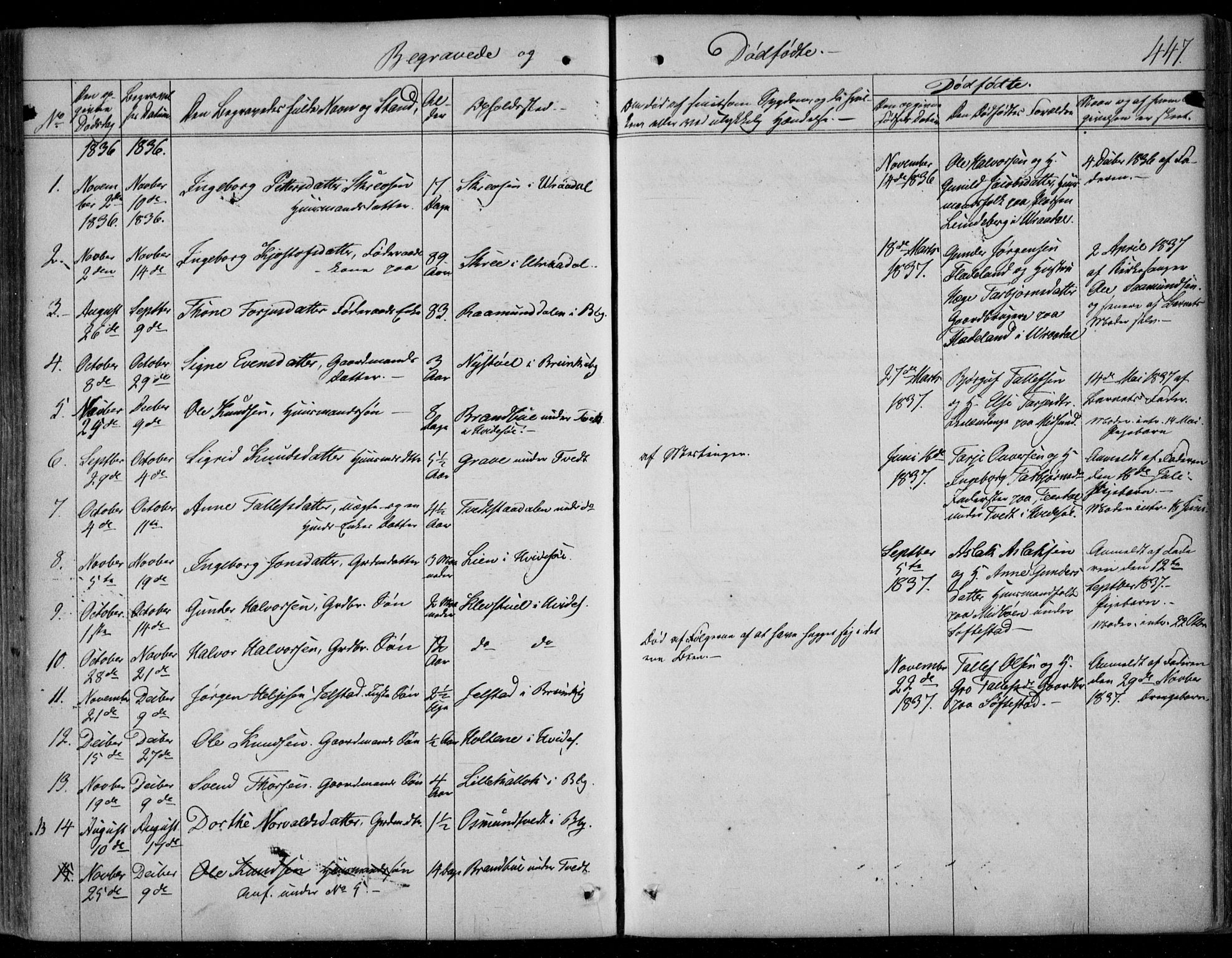 Kviteseid kirkebøker, SAKO/A-276/F/Fa/L0006: Parish register (official) no. I 6, 1836-1858, p. 447