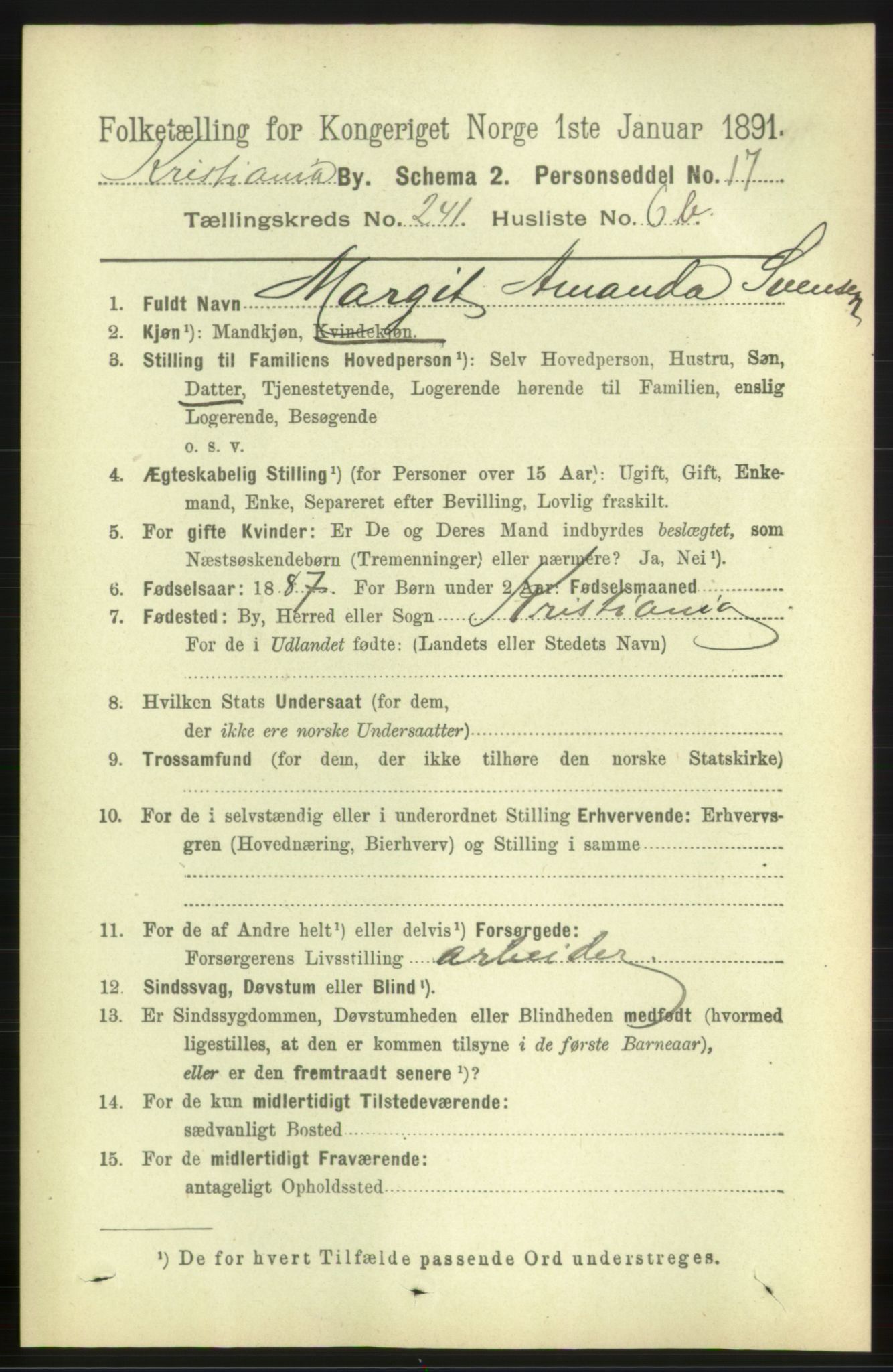 RA, 1891 census for 0301 Kristiania, 1891, p. 141936