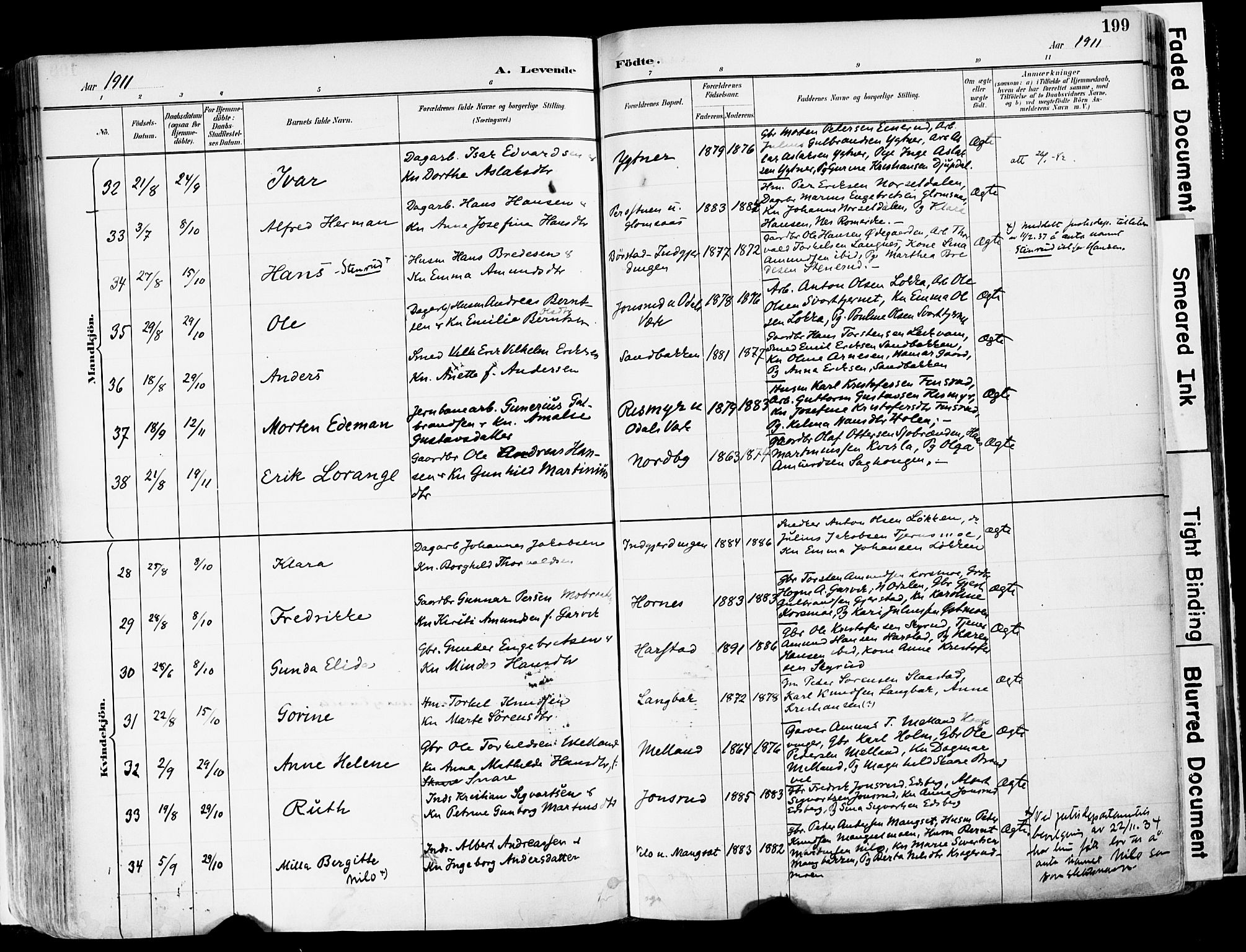 Sør-Odal prestekontor, SAH/PREST-030/H/Ha/Haa/L0006: Parish register (official) no. 6, 1886-1931, p. 199