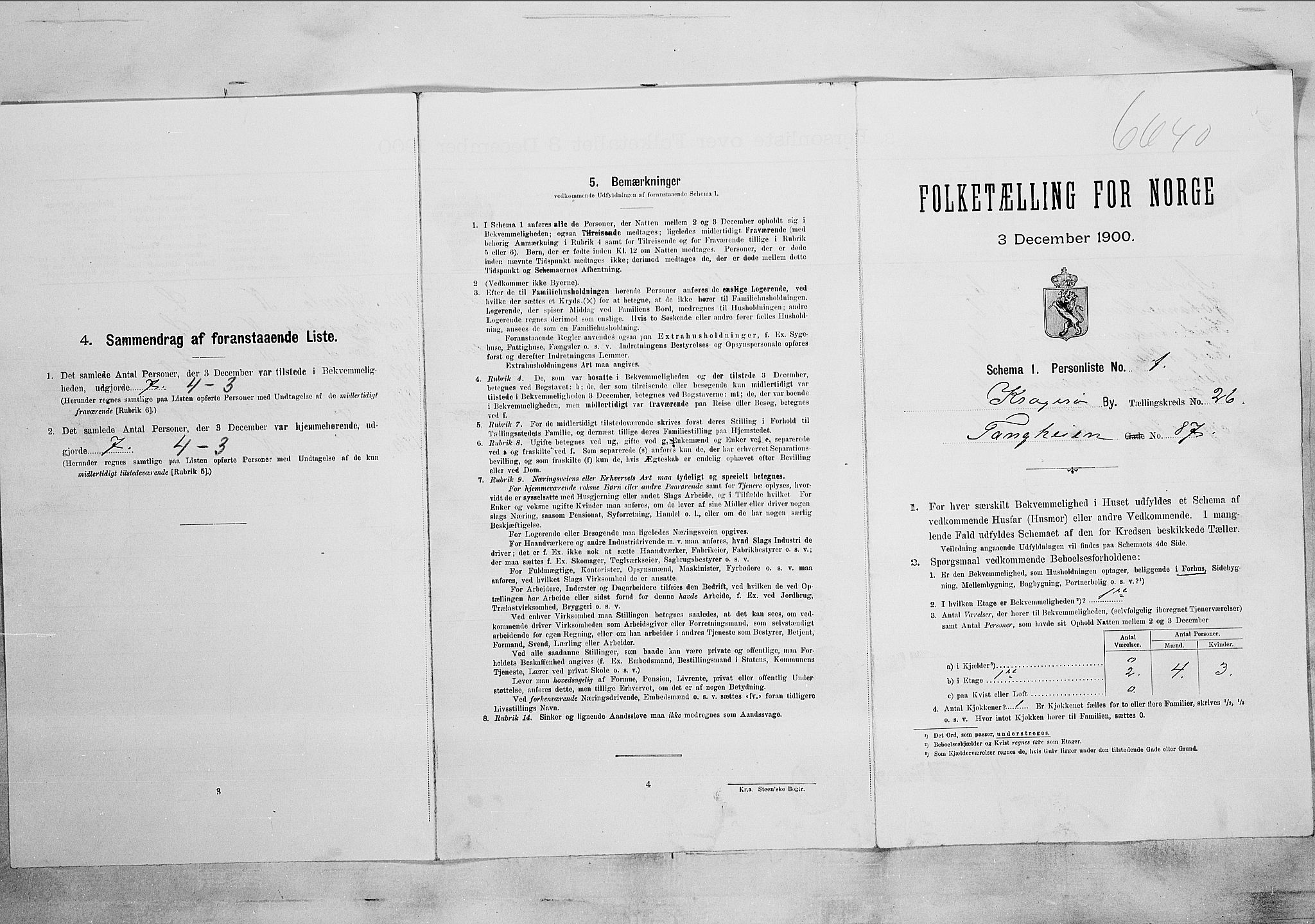 SAKO, 1900 census for Kragerø, 1900, p. 3323