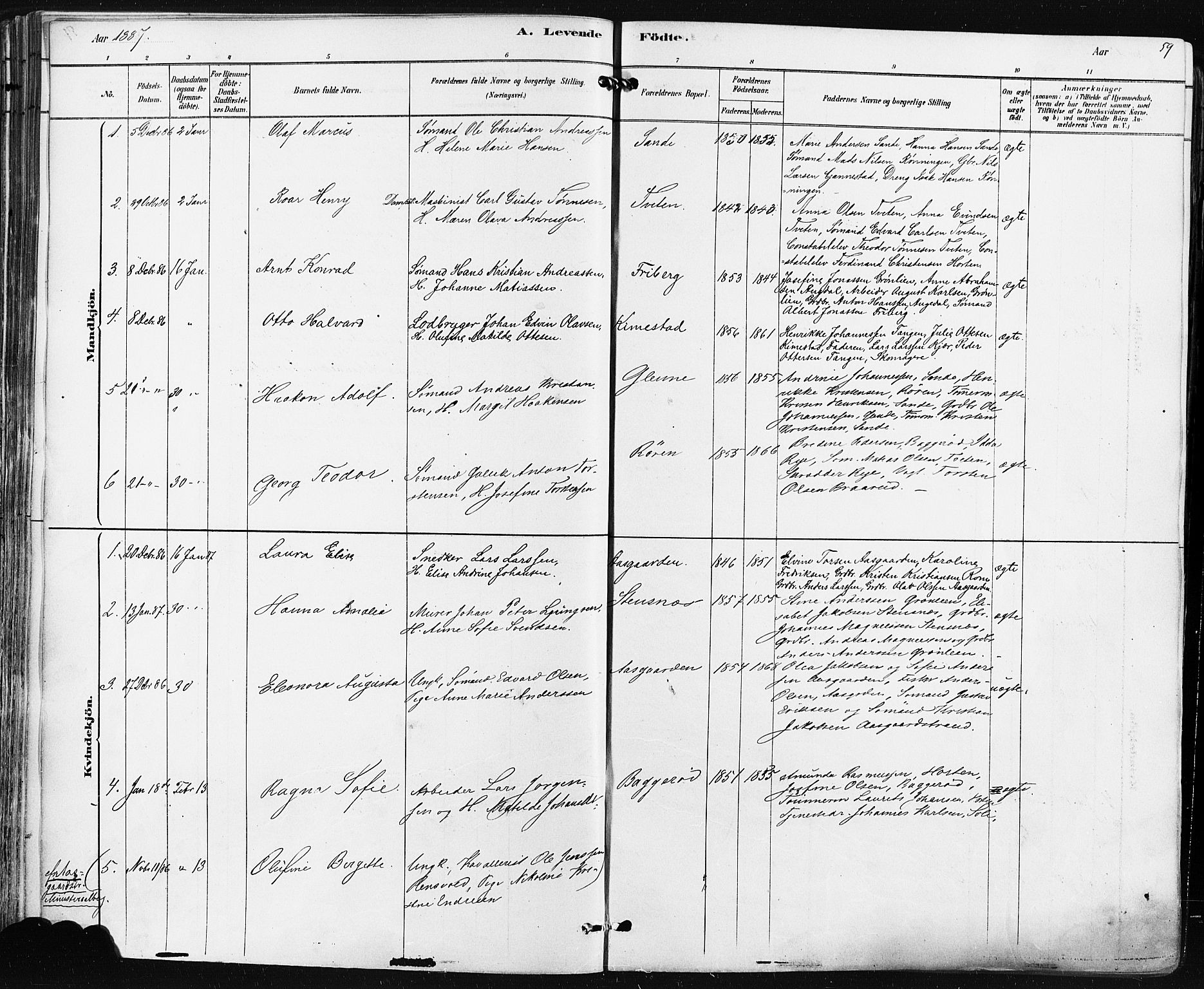 Borre kirkebøker, SAKO/A-338/F/Fa/L0009: Parish register (official) no. I 9, 1878-1896, p. 59