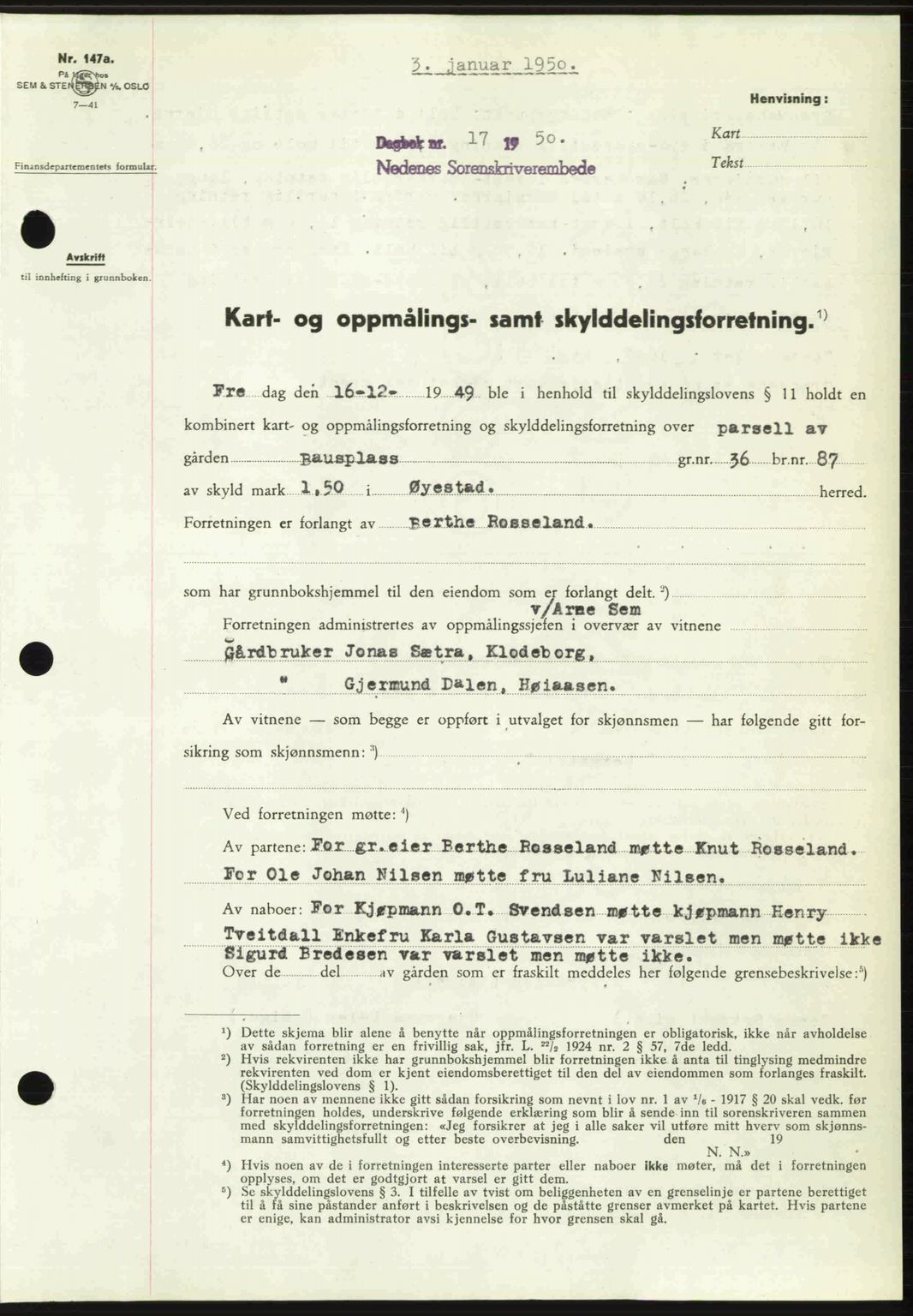 Nedenes sorenskriveri, AV/SAK-1221-0006/G/Gb/Gba/L0062: Mortgage book no. A14, 1949-1950, Diary no: : 17/1950