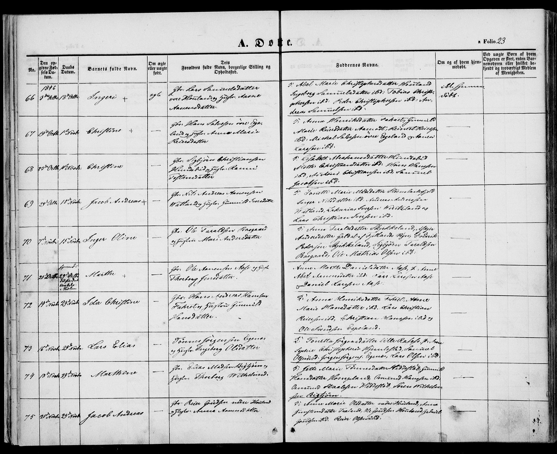 Kvinesdal sokneprestkontor, AV/SAK-1111-0026/F/Fa/Fab/L0005: Parish register (official) no. A 5, 1844-1857, p. 23