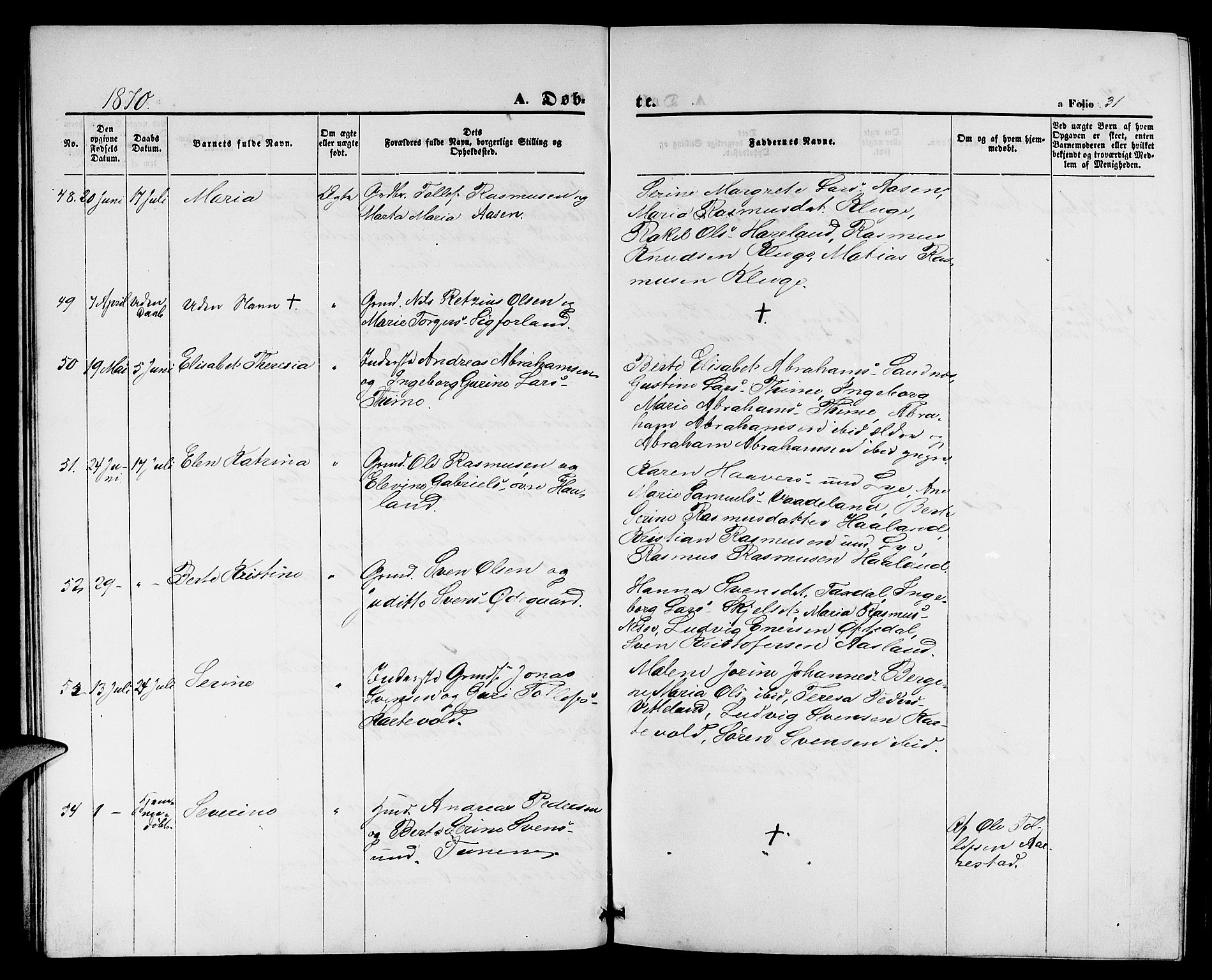 Lye sokneprestkontor, AV/SAST-A-101794/001/30BB/L0004: Parish register (copy) no. B 4, 1868-1878, p. 31