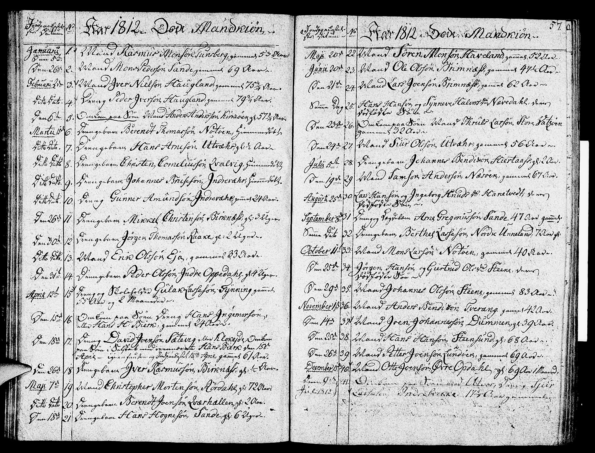 Gulen sokneprestembete, SAB/A-80201/H/Haa/Haaa/L0017: Parish register (official) no. A 17, 1809-1825, p. 57