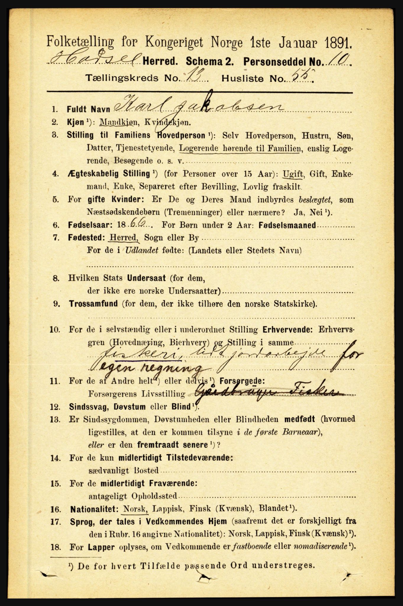 RA, 1891 census for 1866 Hadsel, 1891, p. 6250