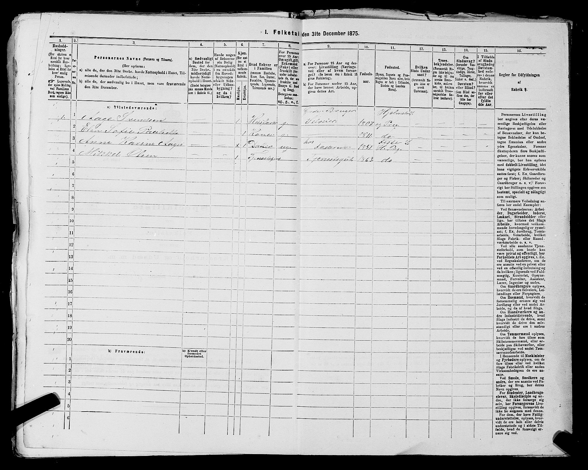 SAST, 1875 census for 1133P Hjelmeland, 1875, p. 1208