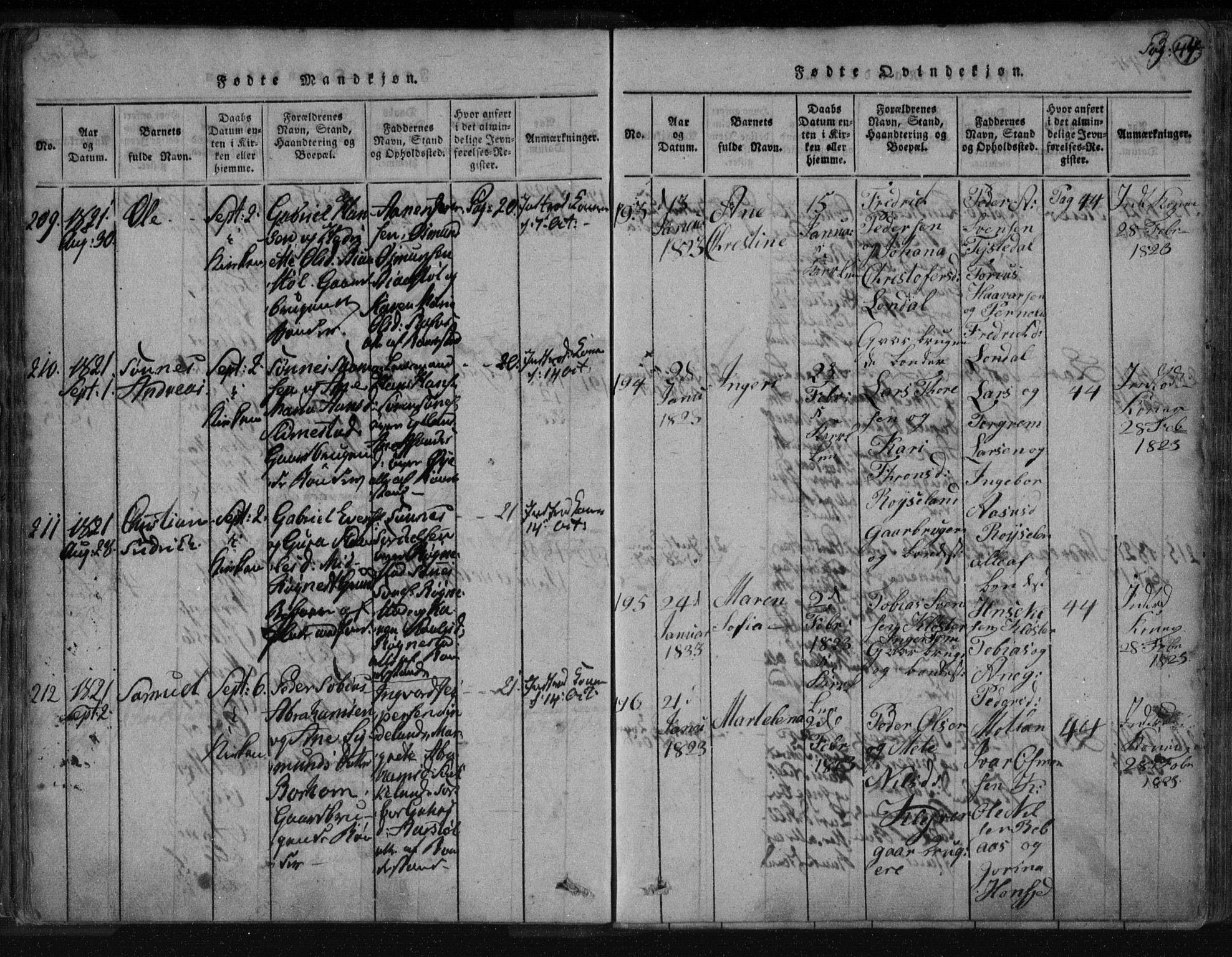 Kvinesdal sokneprestkontor, AV/SAK-1111-0026/F/Fa/Fab/L0003: Parish register (official) no. A 3, 1815-1829, p. 45