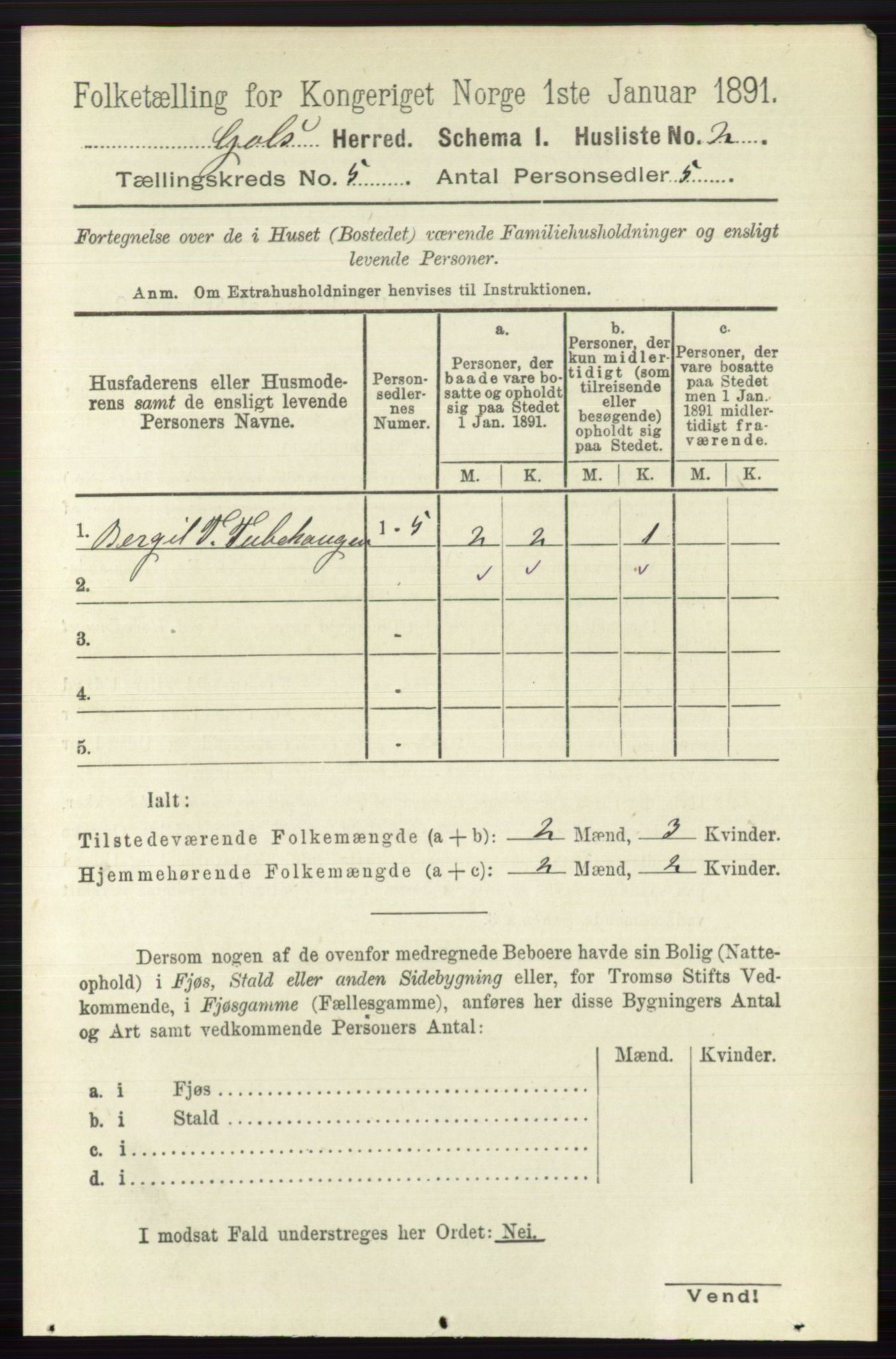 RA, 1891 census for 0617 Gol og Hemsedal, 1891, p. 2297