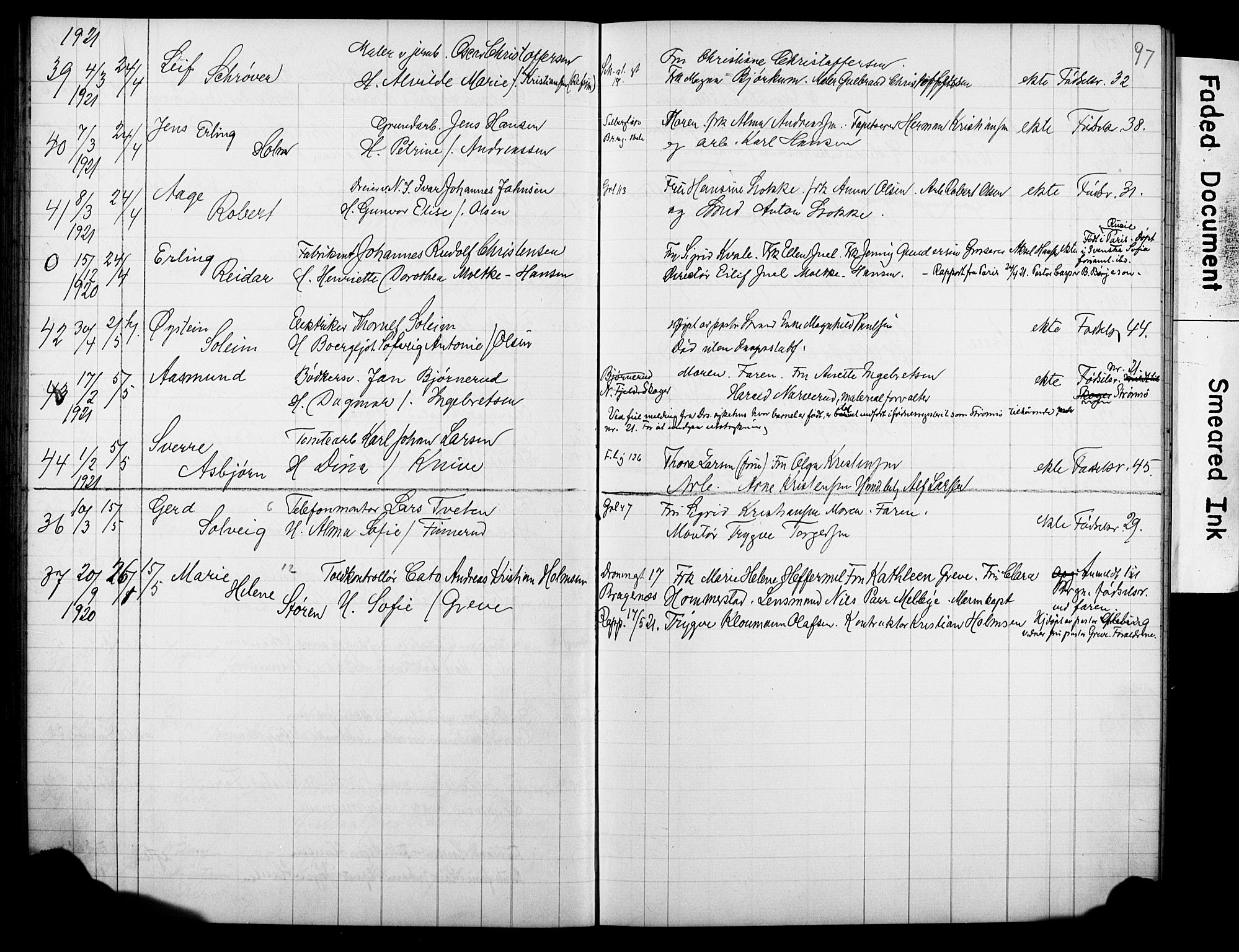 Strømsø kirkebøker, SAKO/A-246/Y/Ya/L0007: Parish register draft no. I 7, 1915-1932, p. 97