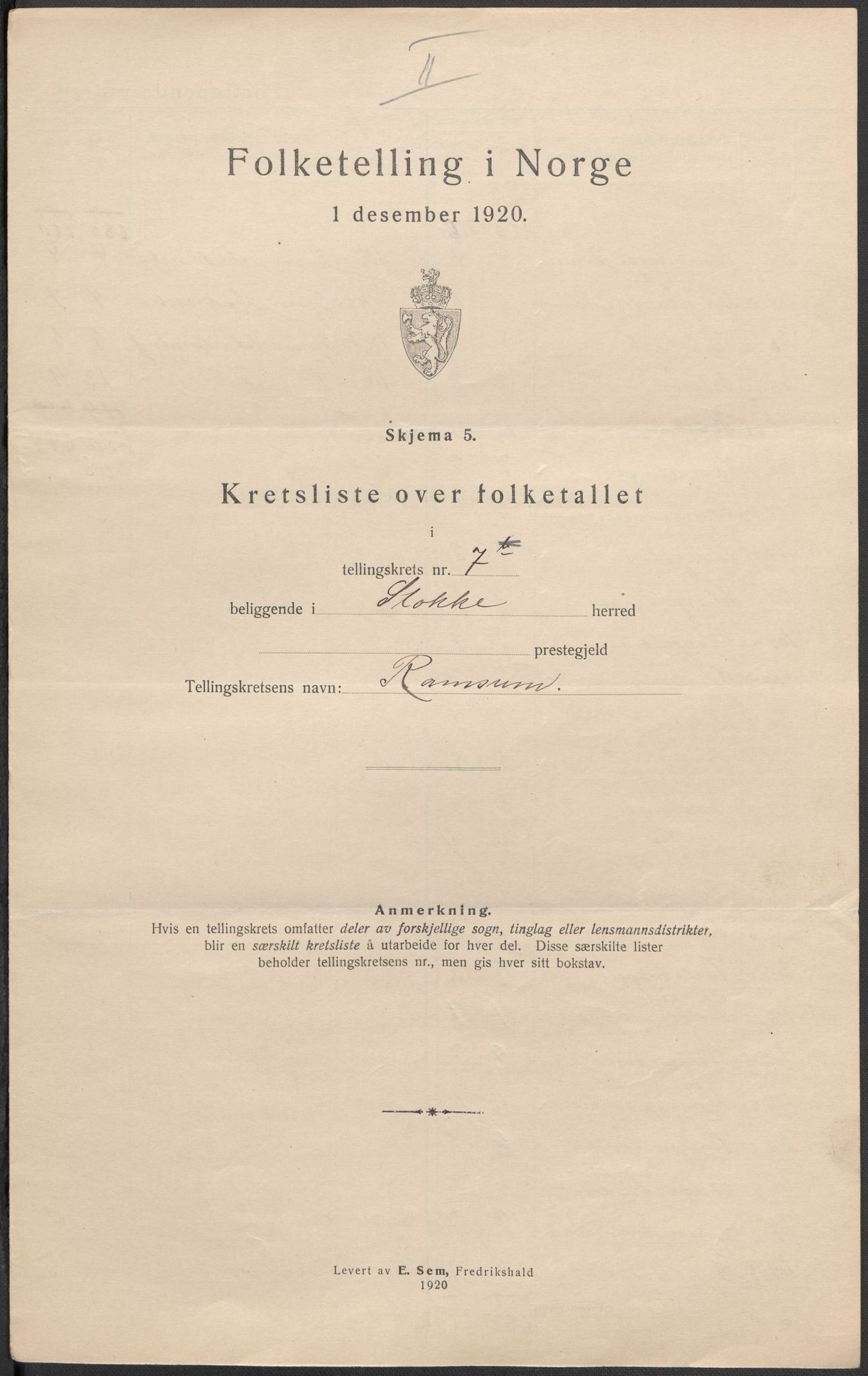 SAKO, 1920 census for Stokke, 1920, p. 32