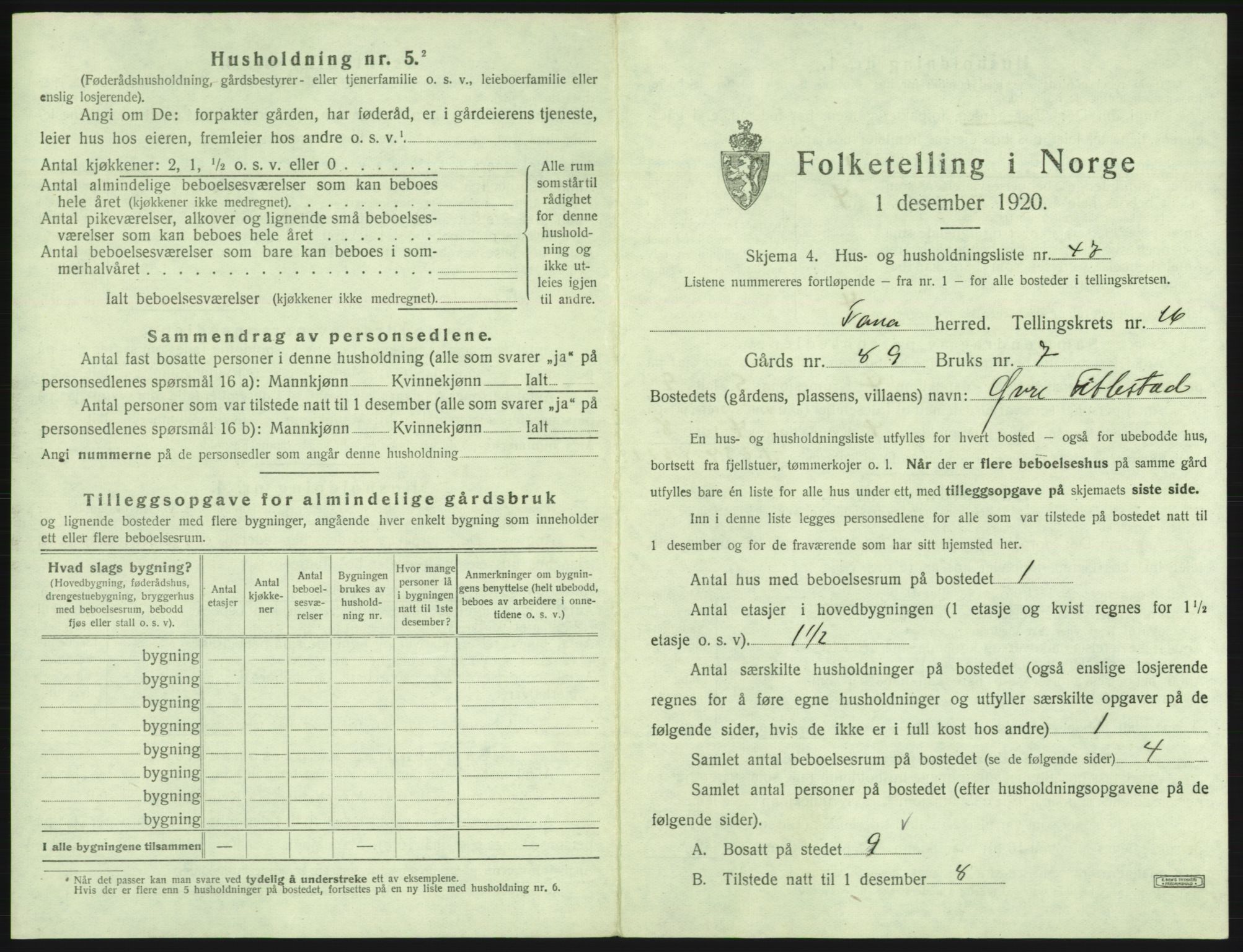 SAB, 1920 census for Fana, 1920, p. 2657