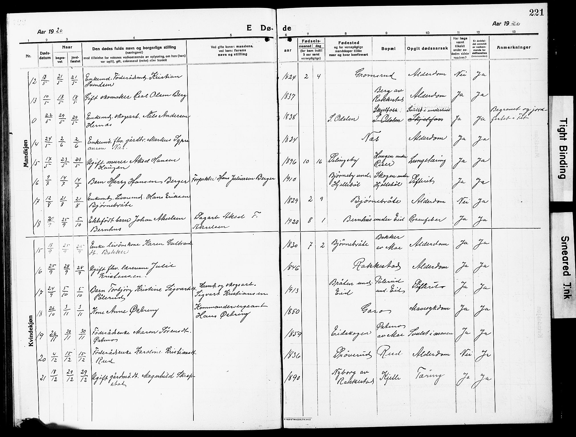 Høland prestekontor Kirkebøker, AV/SAO-A-10346a/G/Ga/L0008: Parish register (copy) no. I 8, 1915-1929, p. 221