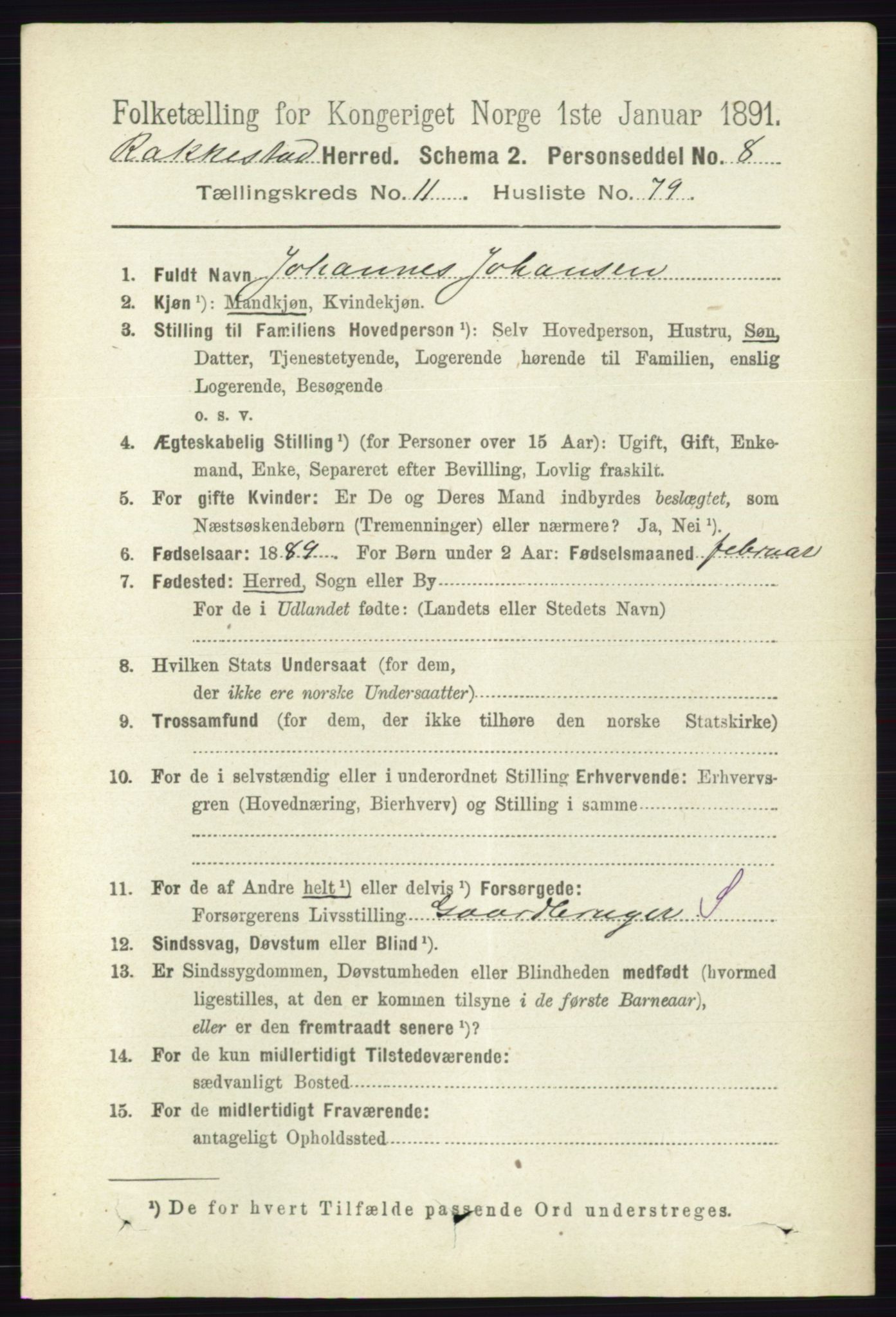 RA, 1891 census for 0128 Rakkestad, 1891, p. 5564