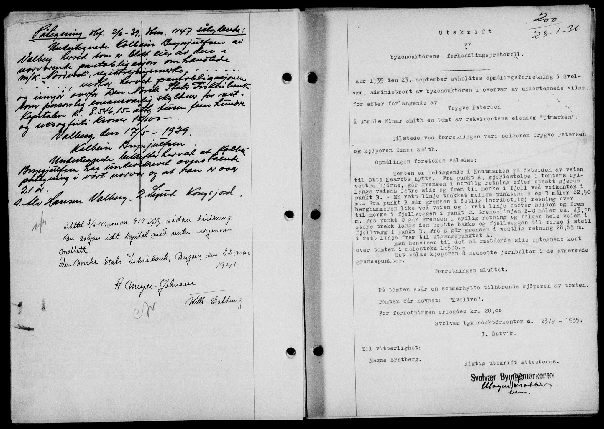 Lofoten sorenskriveri, SAT/A-0017/1/2/2C/L0033b: Mortgage book no. 33b, 1936-1936, Diary no: : 200/1936
