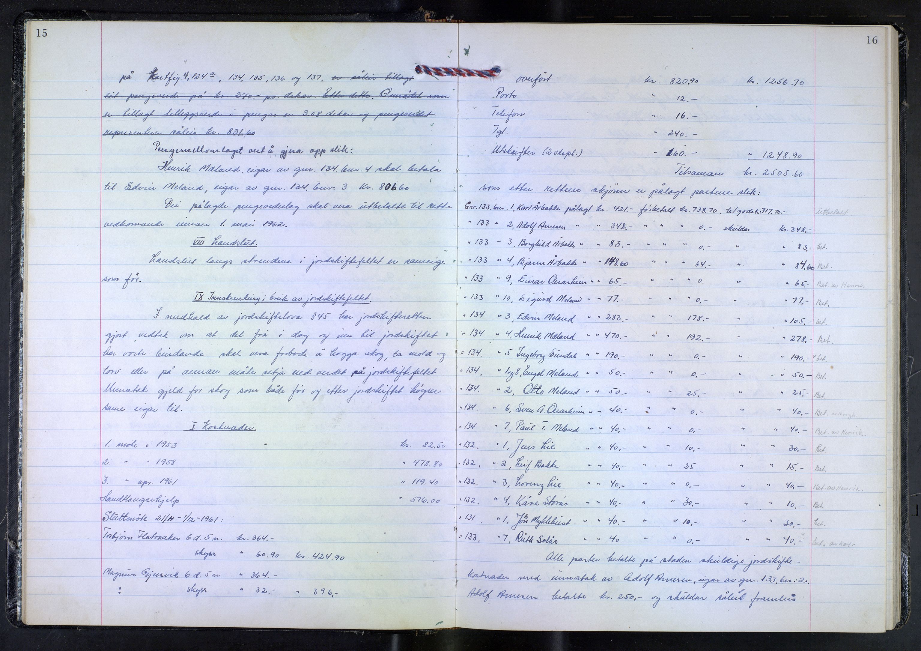 Hordaland jordskiftedøme - VI Sunnhordland jordskiftedistrikt, AV/SAB-A-7301/A/Aa/L0044: Forhandlingsprotokoll, 1961-1963, p. 15-16