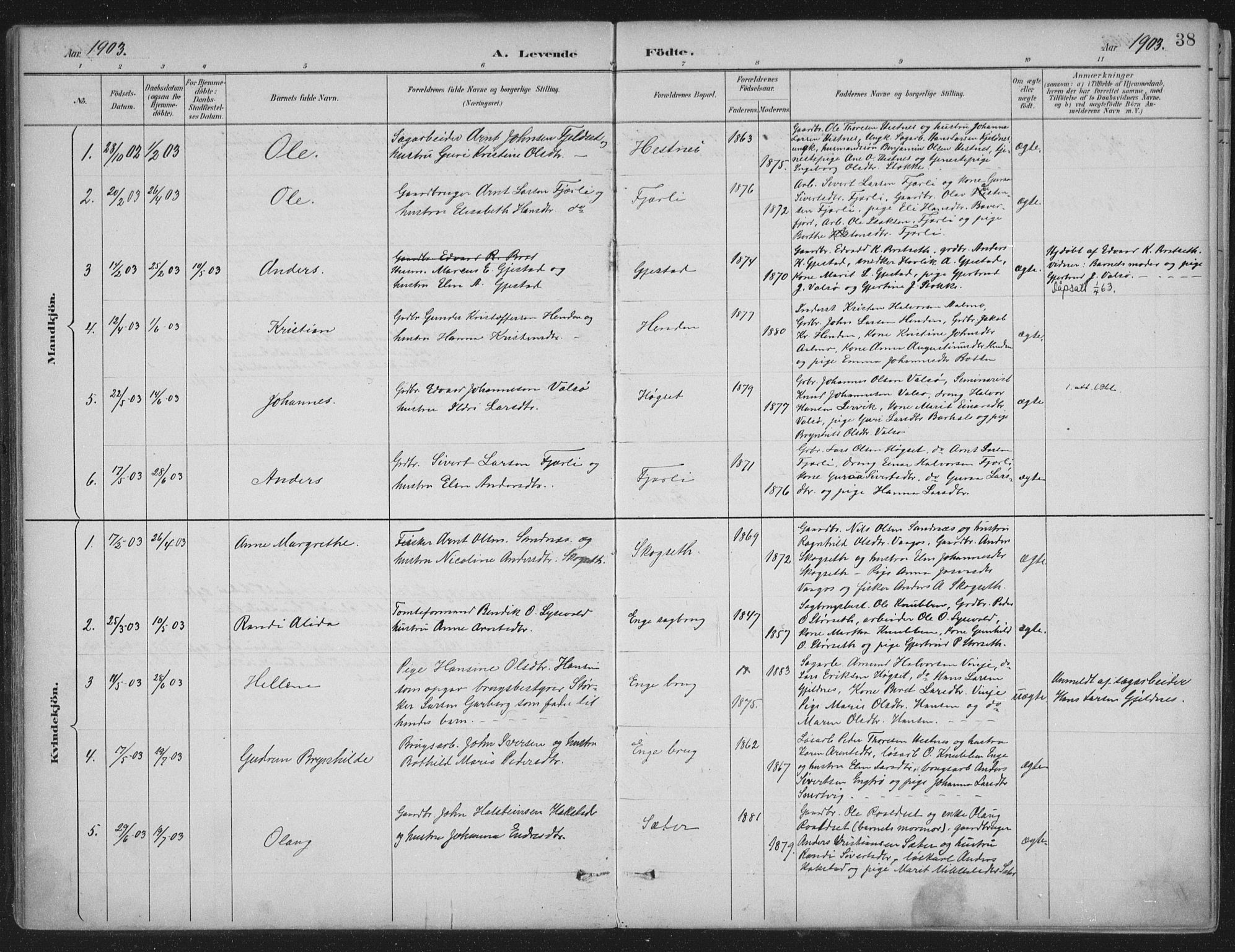 Ministerialprotokoller, klokkerbøker og fødselsregistre - Møre og Romsdal, AV/SAT-A-1454/580/L0925: Parish register (official) no. 580A02, 1888-1913, p. 38