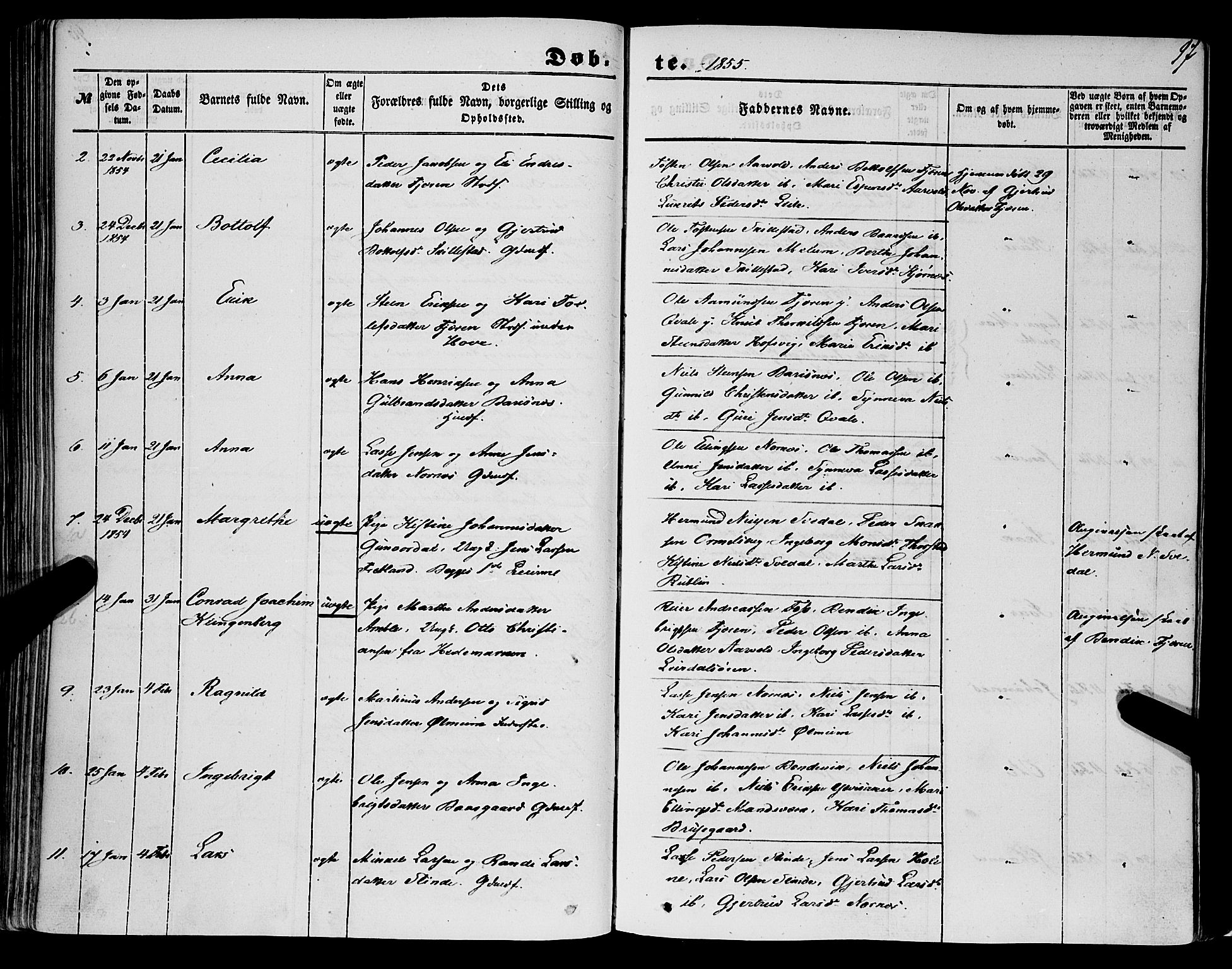 Sogndal sokneprestembete, AV/SAB-A-81301/H/Haa/Haaa/L0012I: Parish register (official) no. A 12I, 1847-1859, p. 97