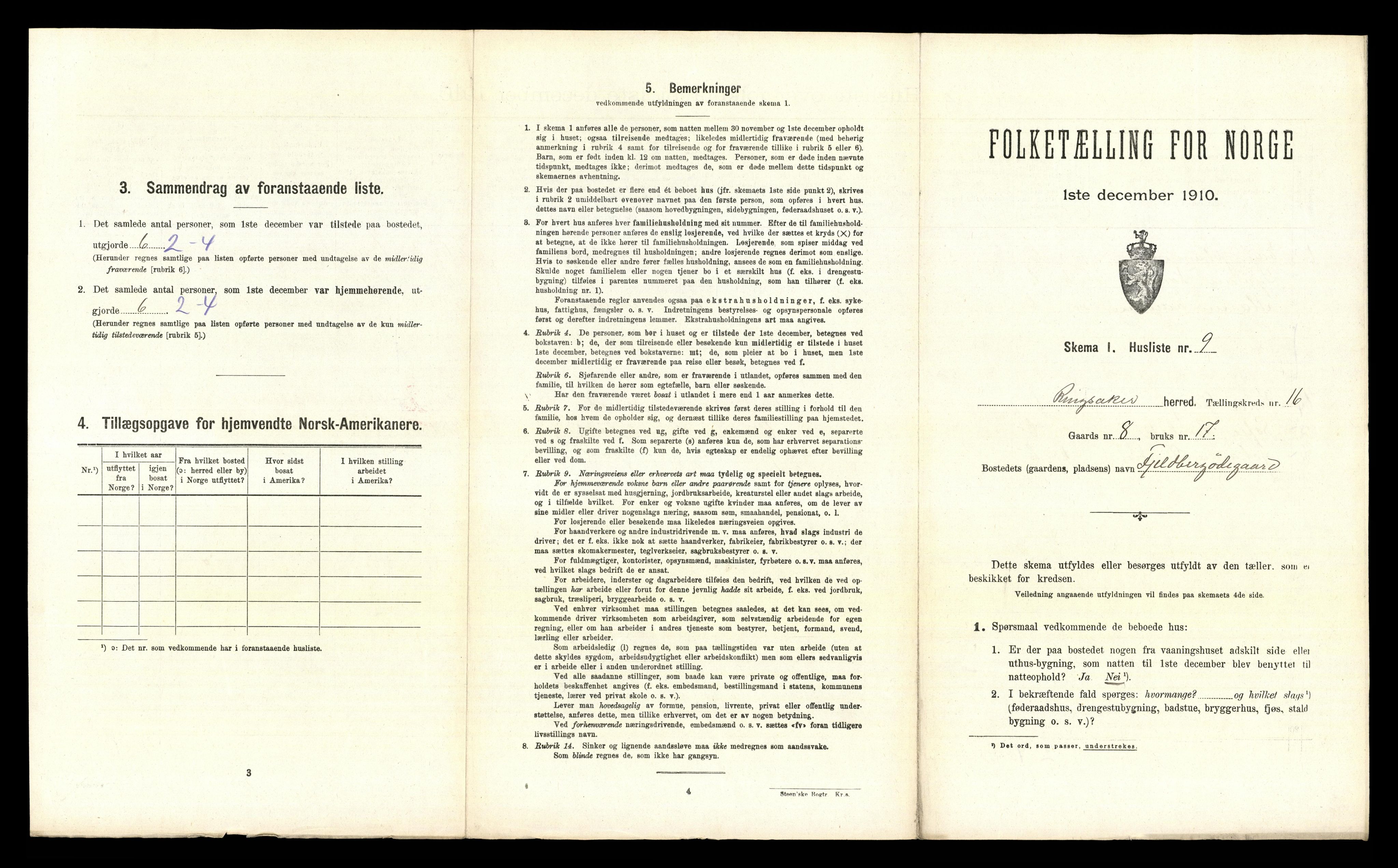 RA, 1910 census for Ringsaker, 1910, p. 3101