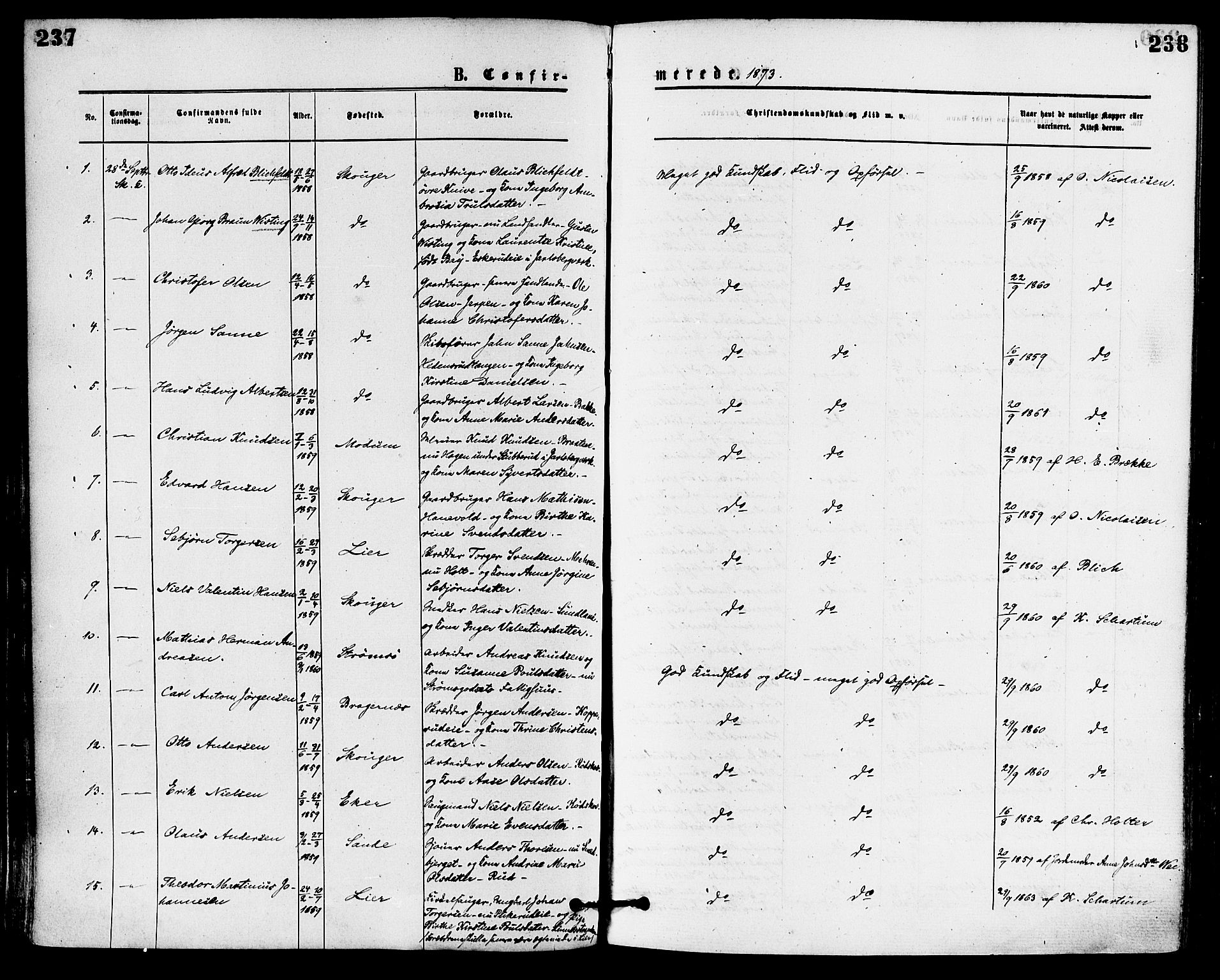 Skoger kirkebøker, SAKO/A-59/F/Fa/L0005: Parish register (official) no. I 5, 1873-1884, p. 237-238