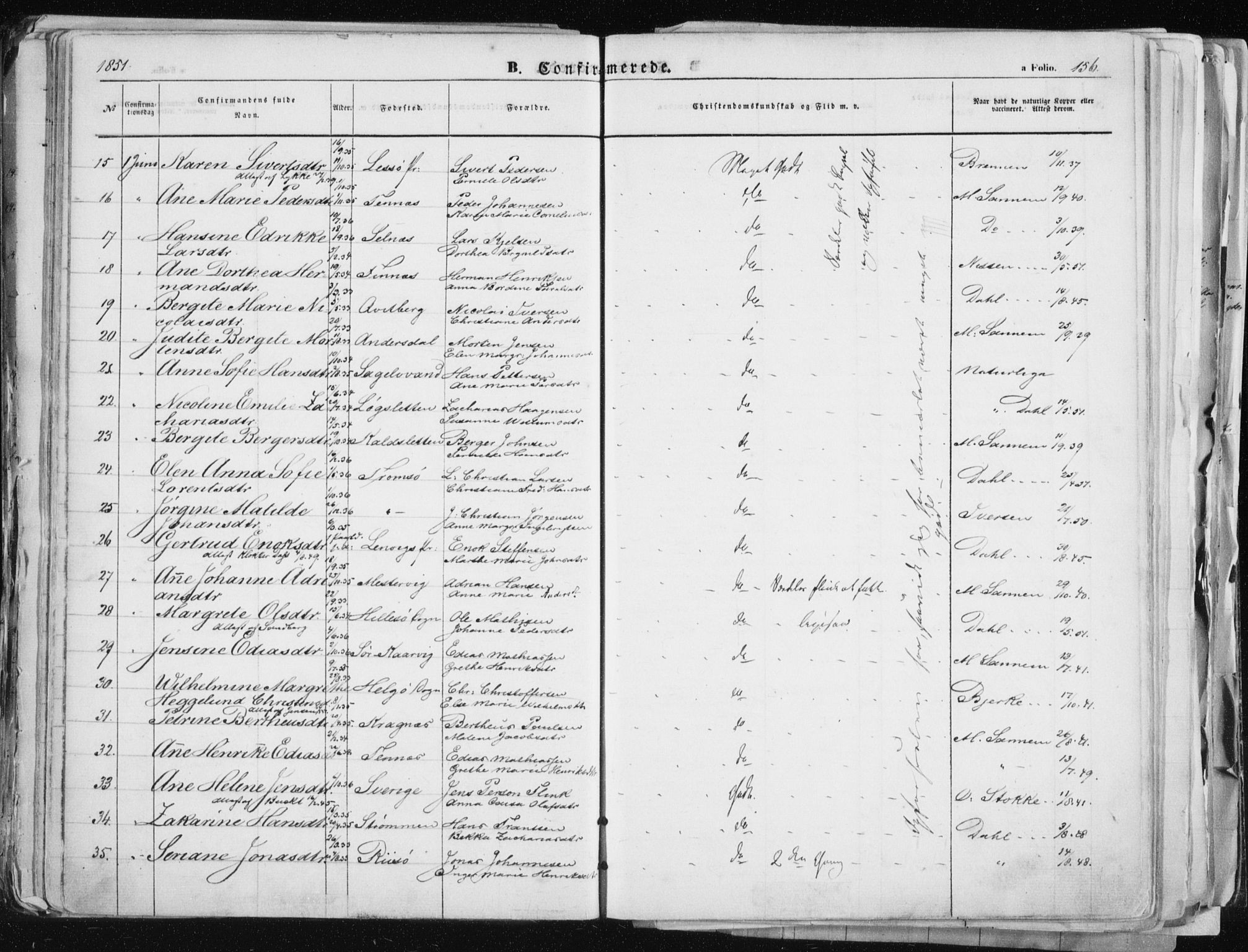 Tromsø sokneprestkontor/stiftsprosti/domprosti, AV/SATØ-S-1343/G/Ga/L0010kirke: Parish register (official) no. 10, 1848-1855, p. 156