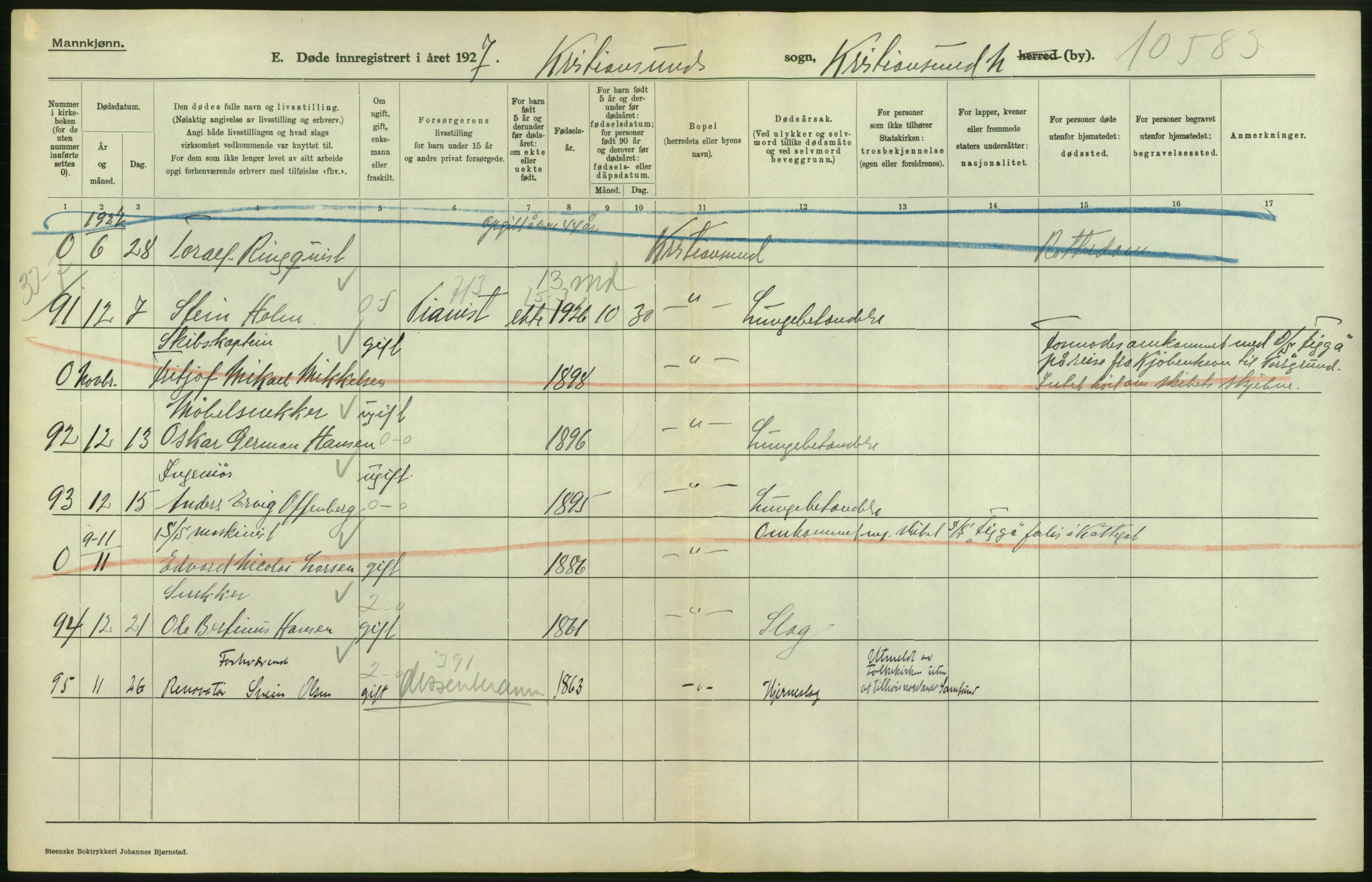 Statistisk sentralbyrå, Sosiodemografiske emner, Befolkning, RA/S-2228/D/Df/Dfc/Dfcg/L0034: Møre fylke: Døde. Bygder og byer., 1927, p. 62