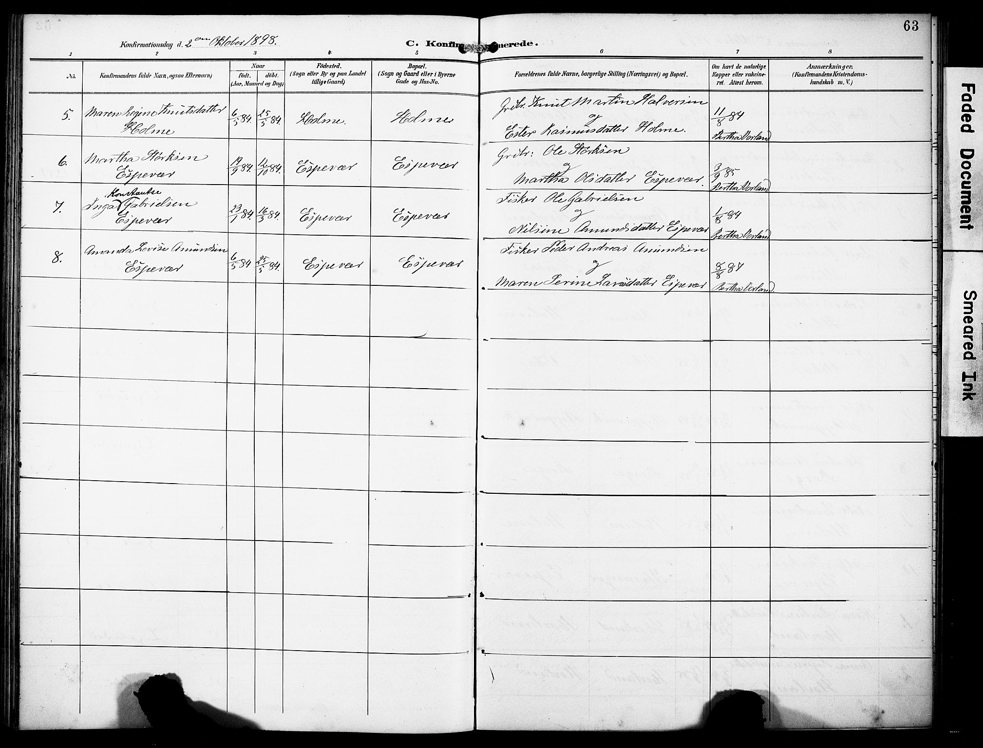 Finnås sokneprestembete, SAB/A-99925/H/Ha/Haa/Haad/L0002: Parish register (official) no. D 2, 1895-1906, p. 63