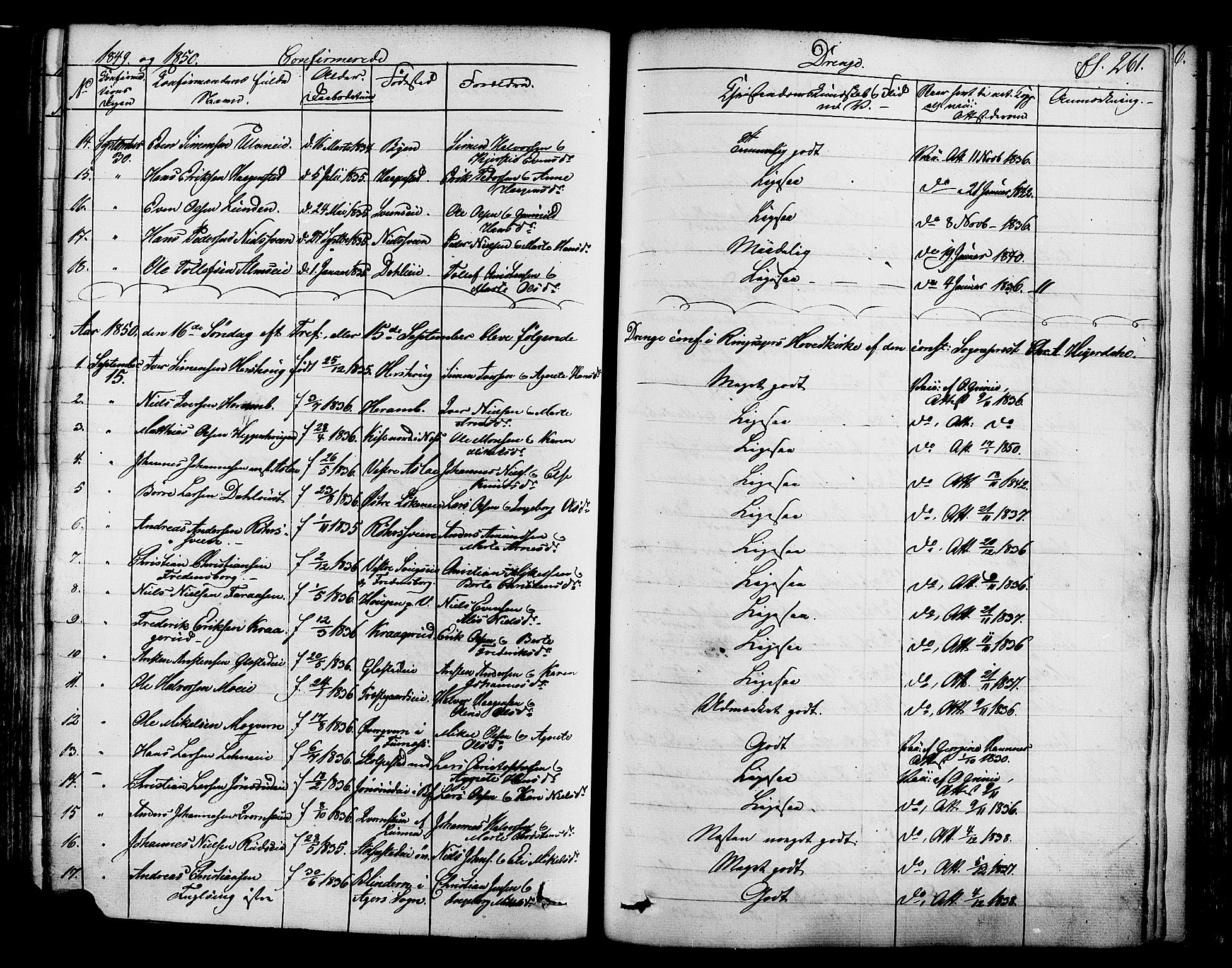 Ringsaker prestekontor, SAH/PREST-014/K/Ka/L0008: Parish register (official) no. 8, 1837-1850, p. 261