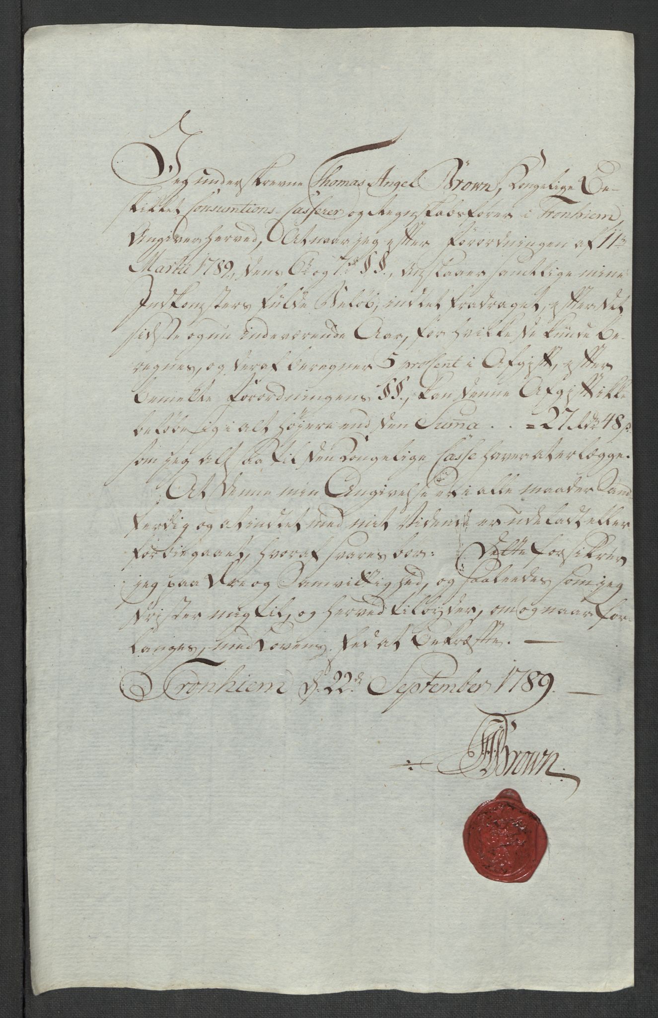 Rentekammeret inntil 1814, Reviderte regnskaper, Mindre regnskaper, AV/RA-EA-4068/Rf/Rfe/L0052:  Trondheim, 1789, p. 232