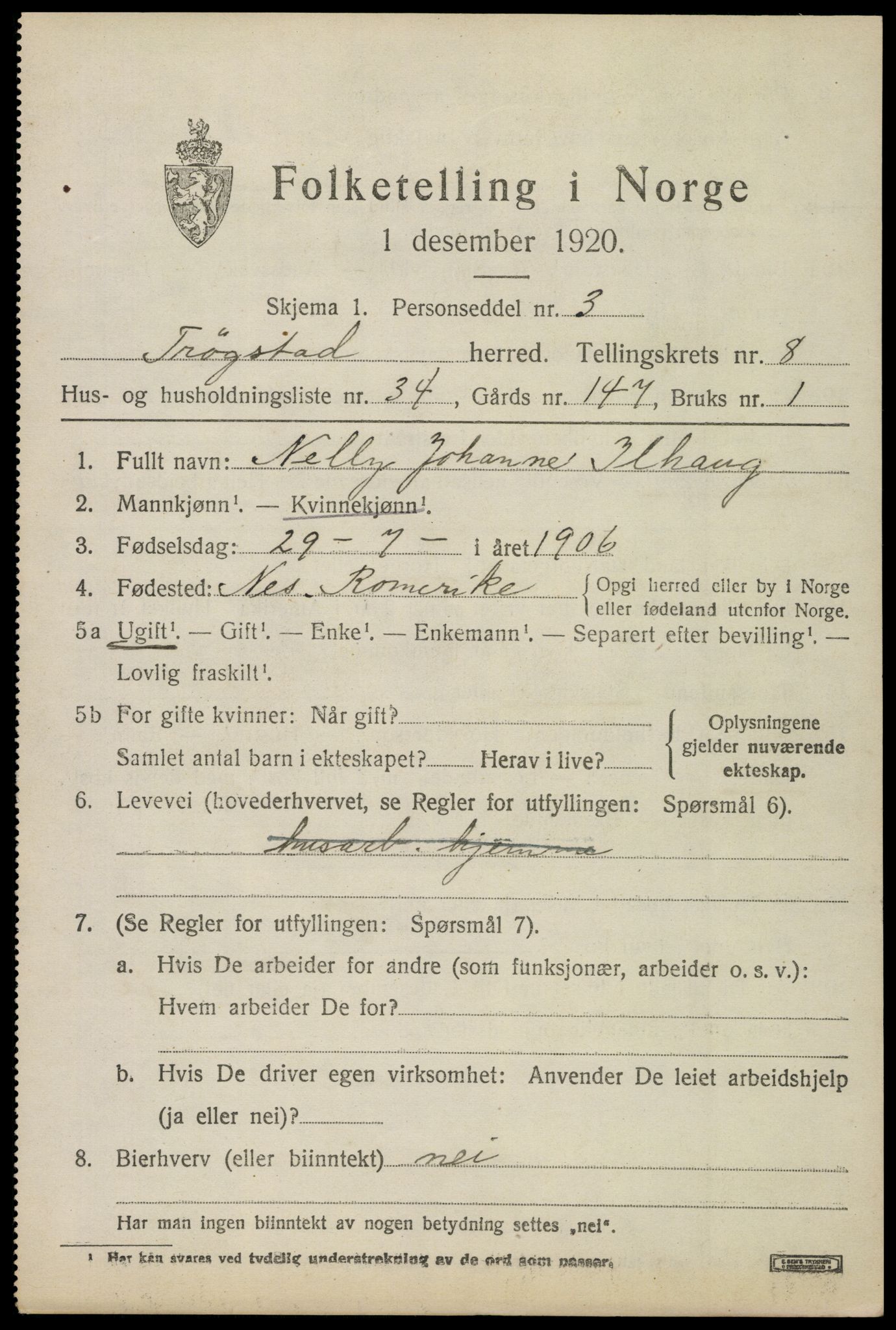 SAO, 1920 census for Trøgstad, 1920, p. 8756