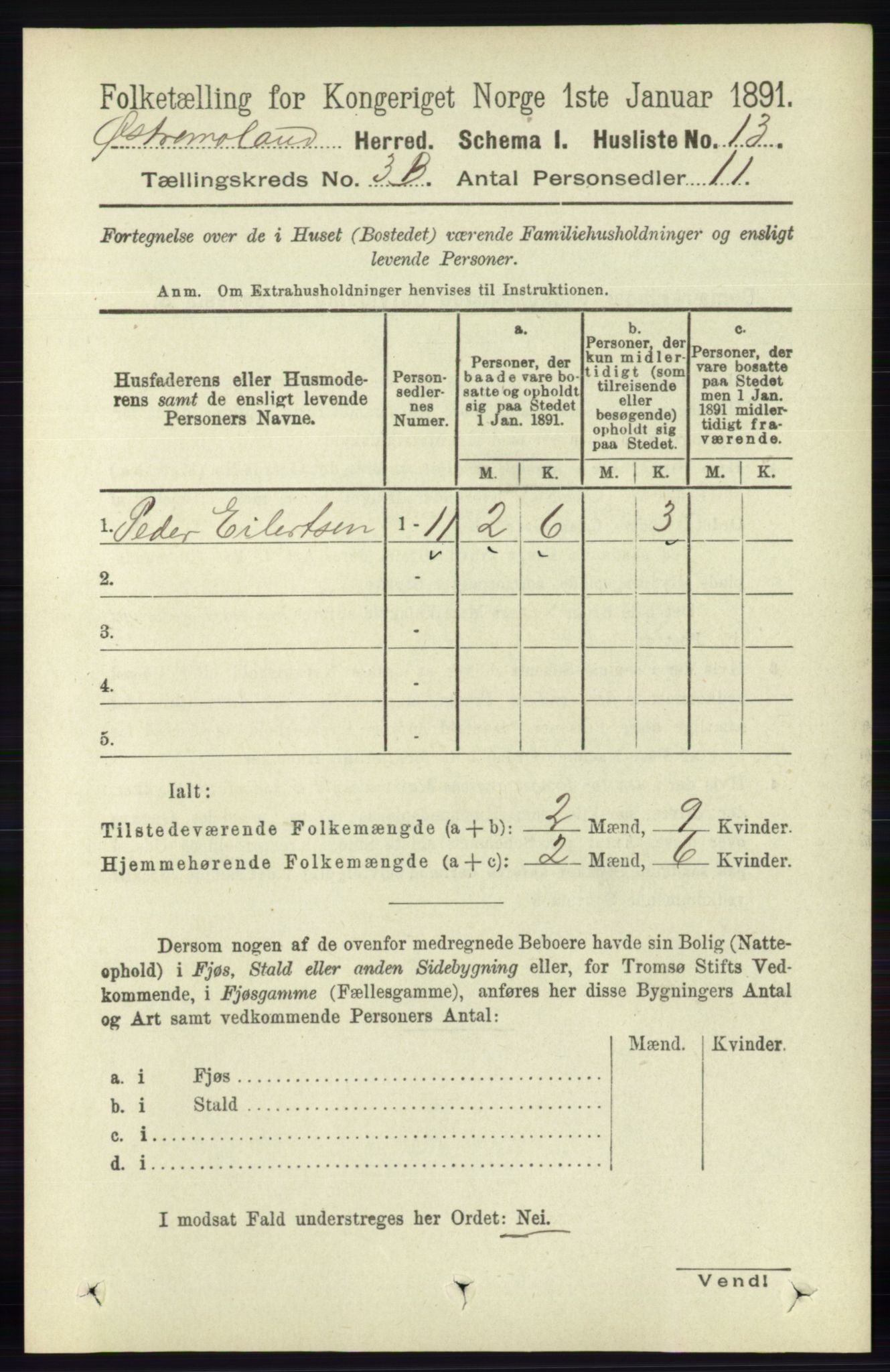 RA, 1891 census for 0918 Austre Moland, 1891, p. 1724