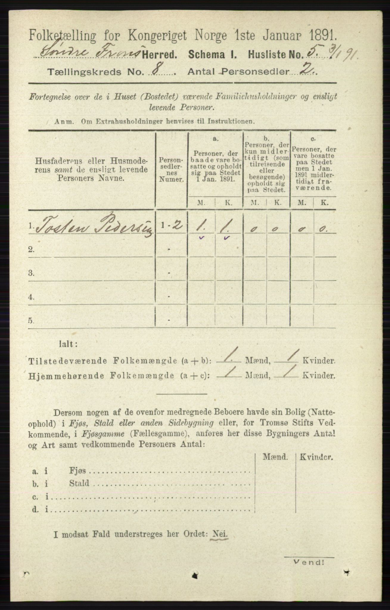 RA, 1891 census for 0519 Sør-Fron, 1891, p. 3712