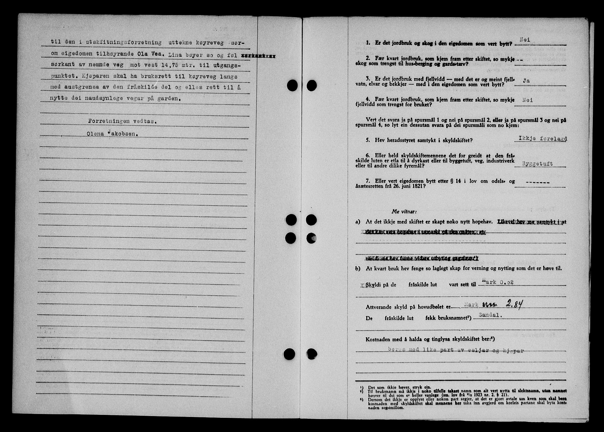 Karmsund sorenskriveri, SAST/A-100311/01/II/IIB/L0080: Mortgage book no. 61A, 1943-1943, Diary no: : 1155/1943