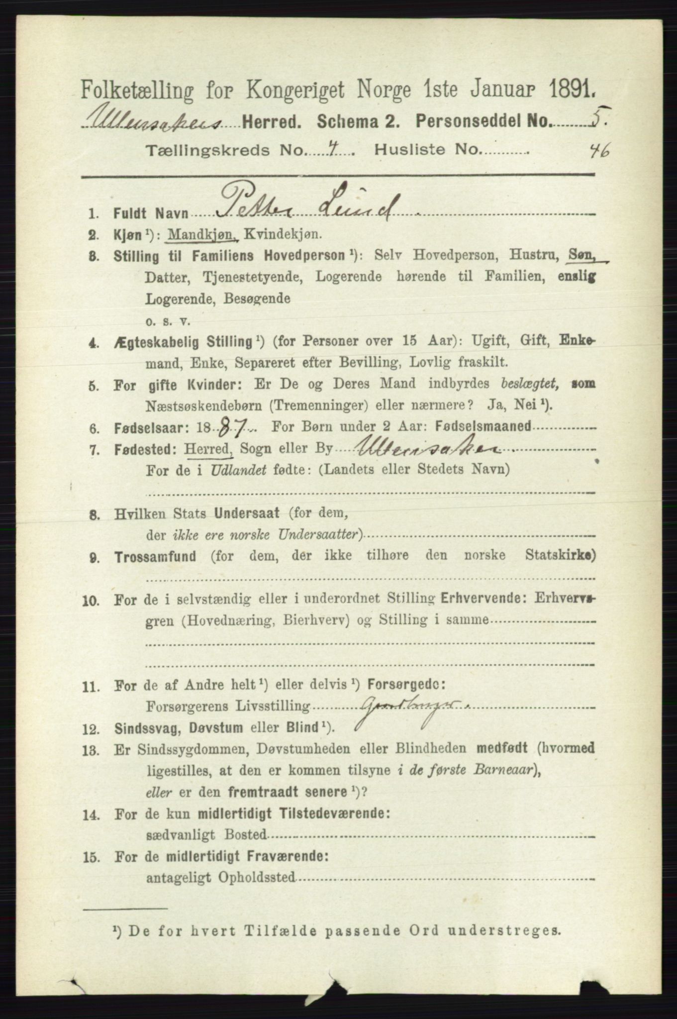 RA, 1891 census for 0235 Ullensaker, 1891, p. 1751