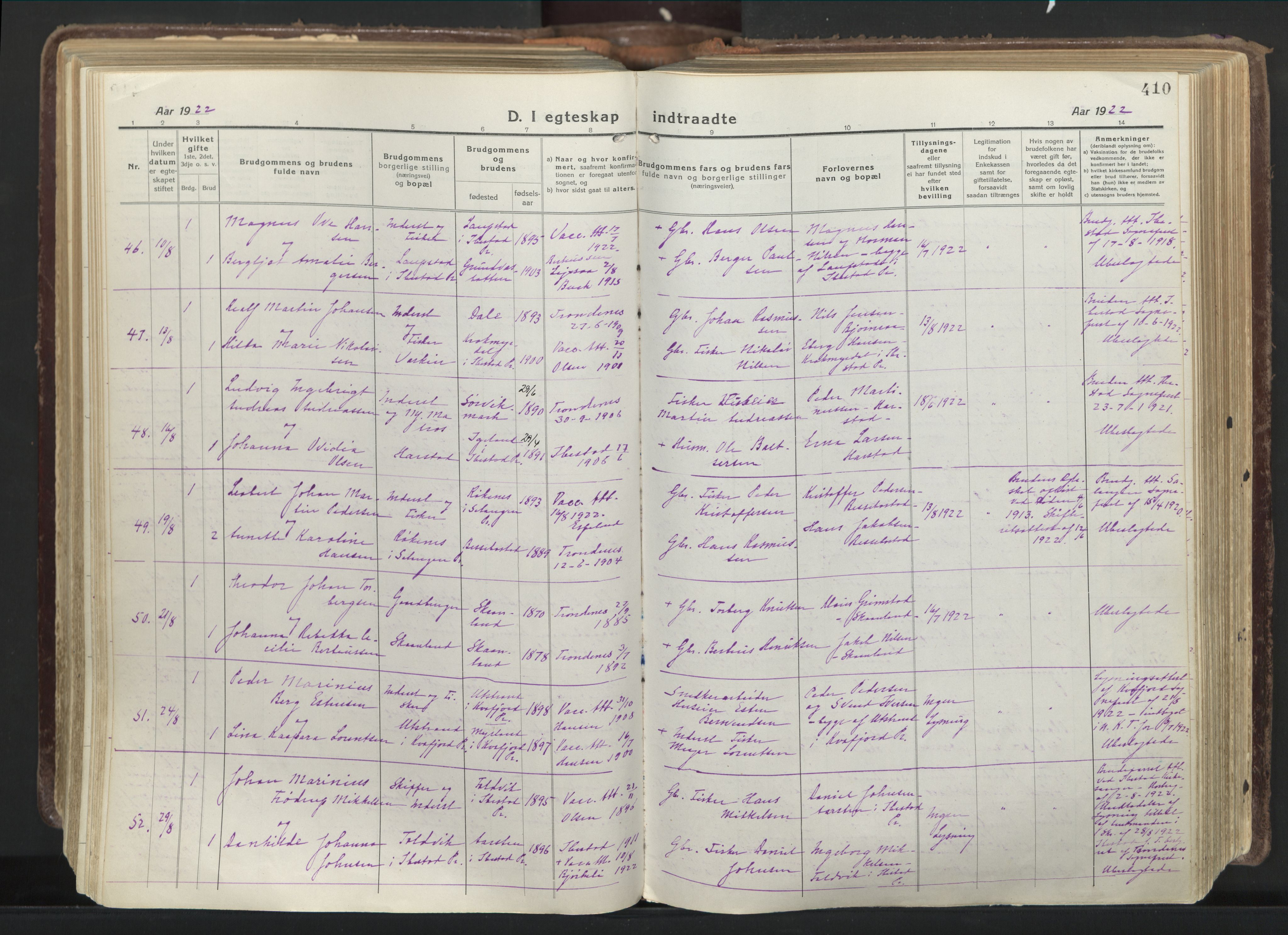 Trondenes sokneprestkontor, SATØ/S-1319/H/Ha/L0019kirke: Parish register (official) no. 19, 1919-1928, p. 410