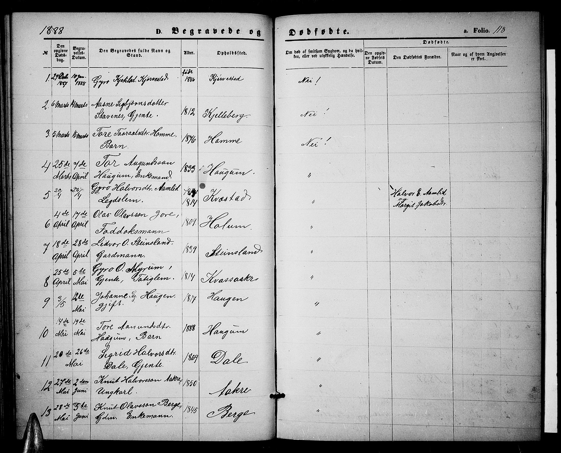 Valle sokneprestkontor, AV/SAK-1111-0044/F/Fb/Fbc/L0003: Parish register (copy) no. B 3, 1871-1890, p. 119