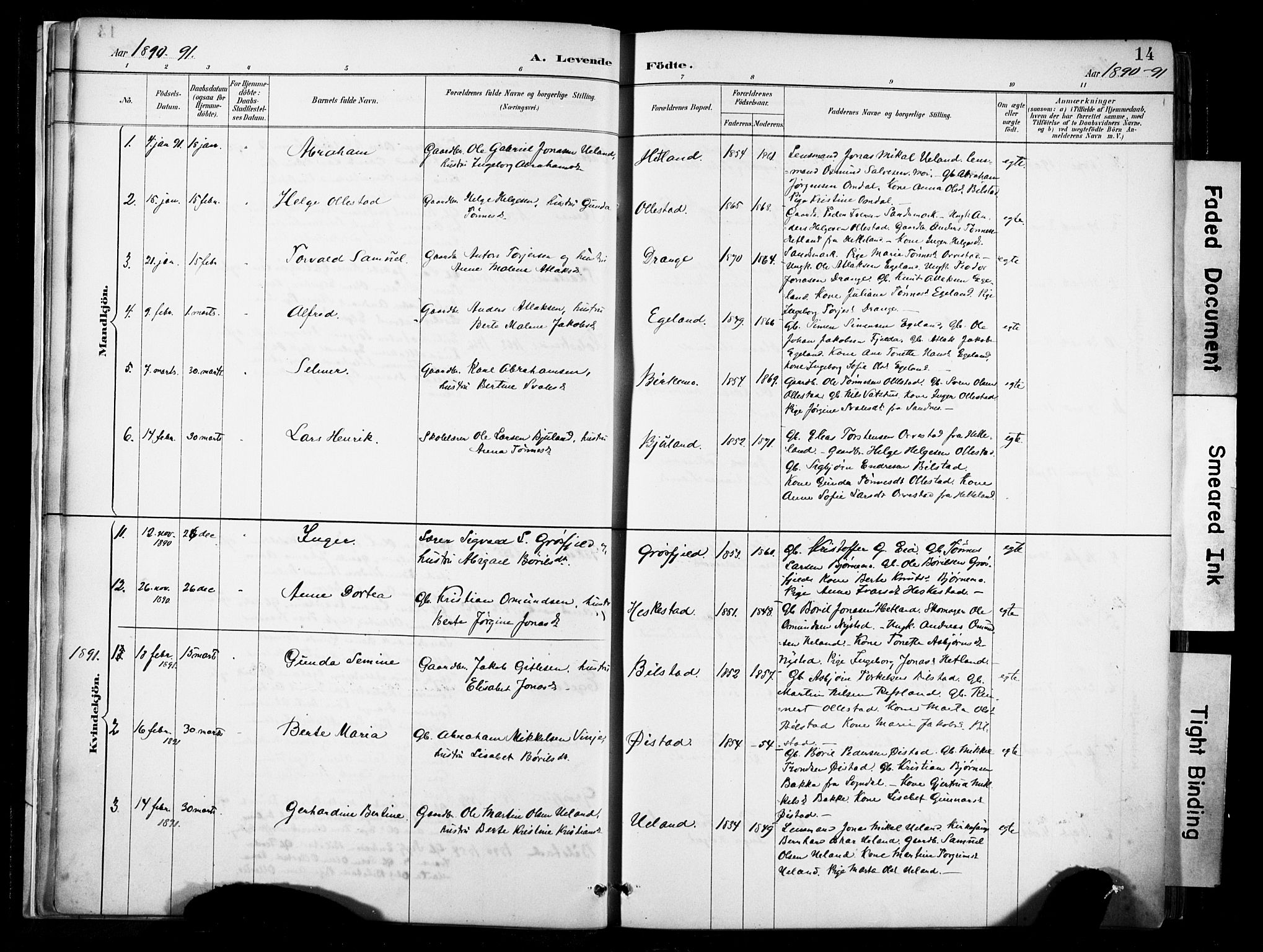 Lund sokneprestkontor, AV/SAST-A-101809/S06/L0012: Parish register (official) no. A 11, 1887-1921, p. 14