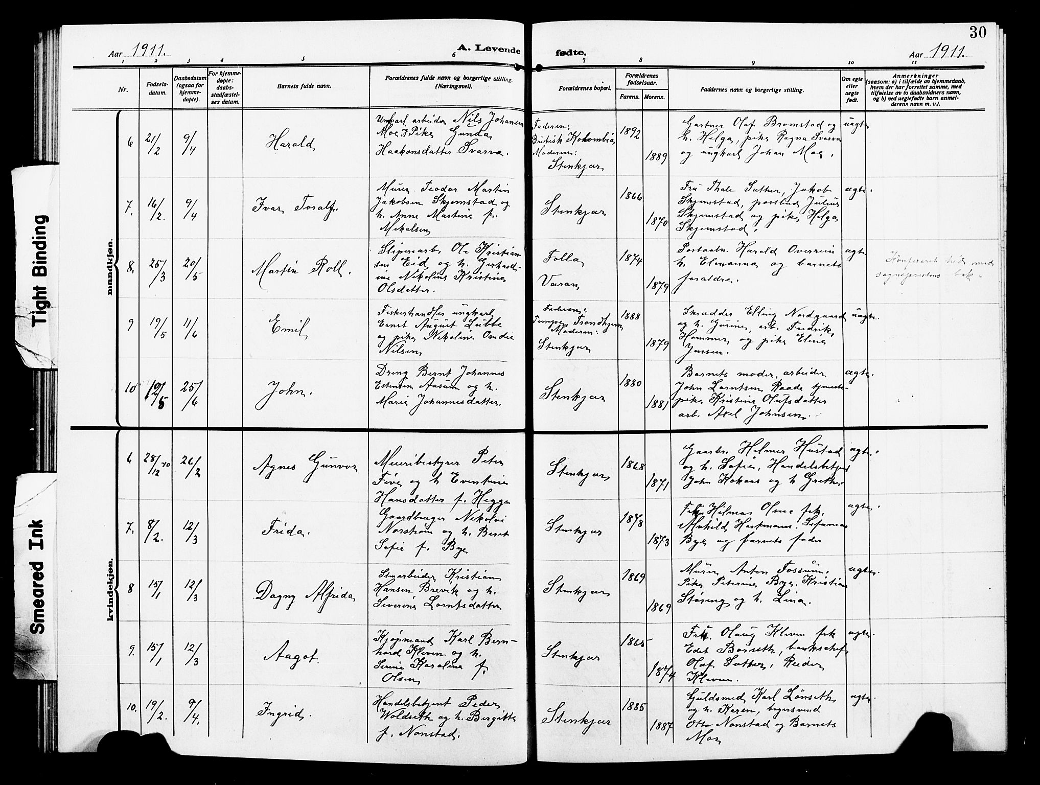 Ministerialprotokoller, klokkerbøker og fødselsregistre - Nord-Trøndelag, AV/SAT-A-1458/739/L0376: Parish register (copy) no. 739C04, 1908-1917, p. 30