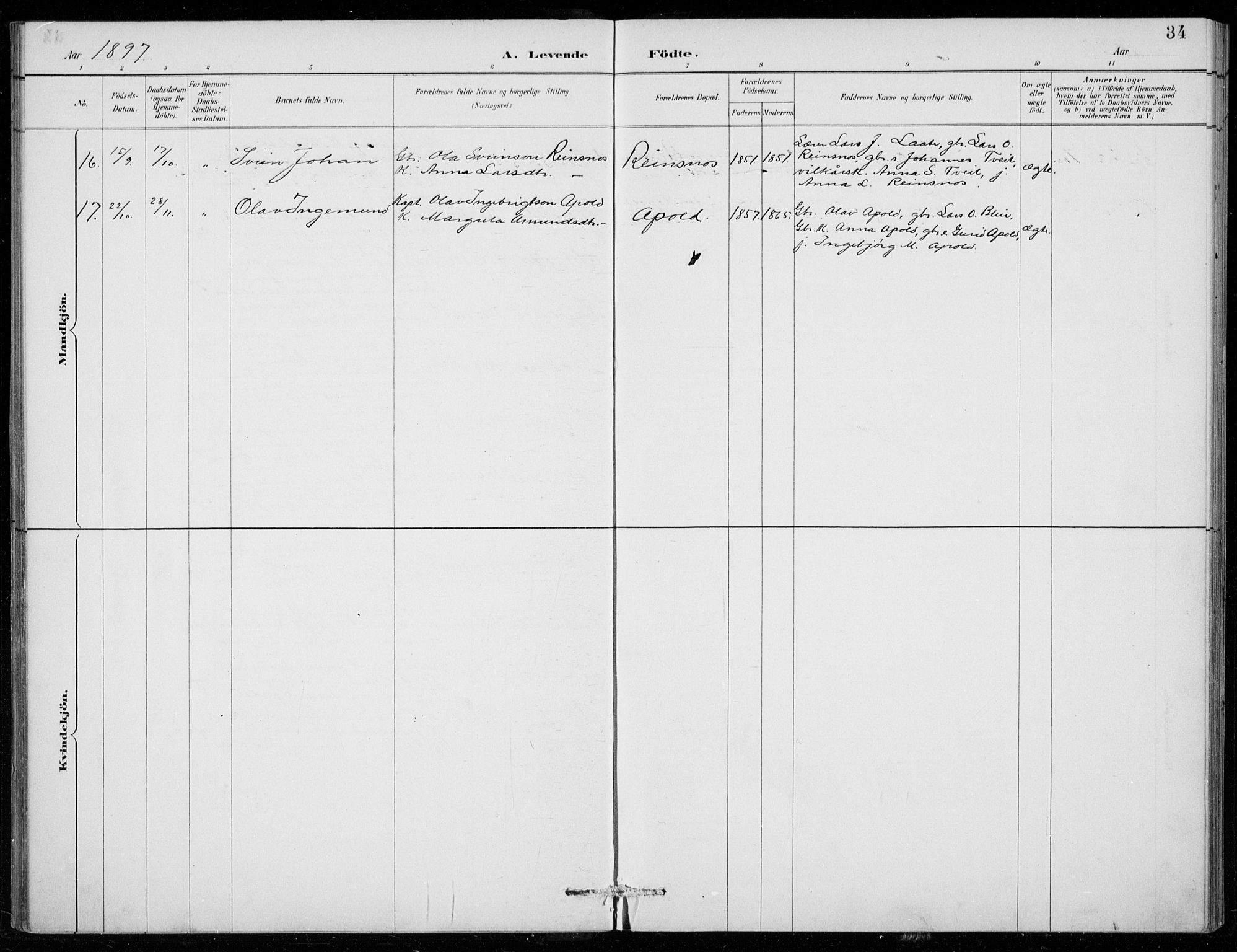 Odda Sokneprestembete, AV/SAB-A-77201/H/Hab: Parish register (copy) no. B  1, 1887-1909, p. 34