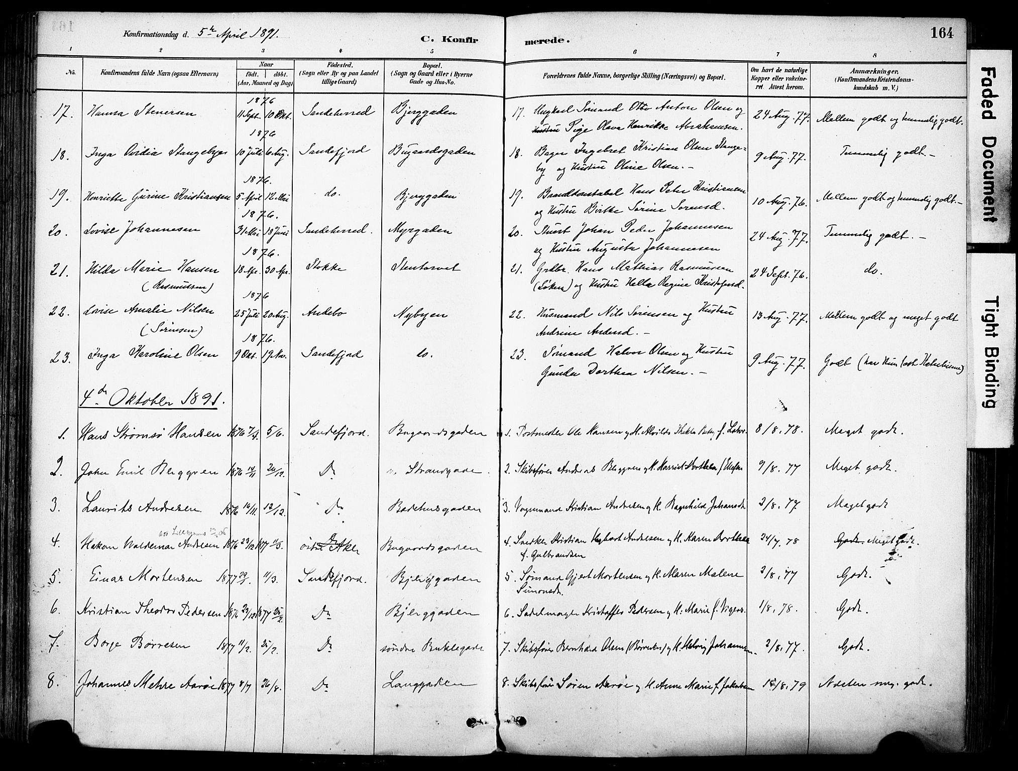 Sandefjord kirkebøker, AV/SAKO-A-315/F/Fa/L0002: Parish register (official) no. 2, 1880-1894, p. 164