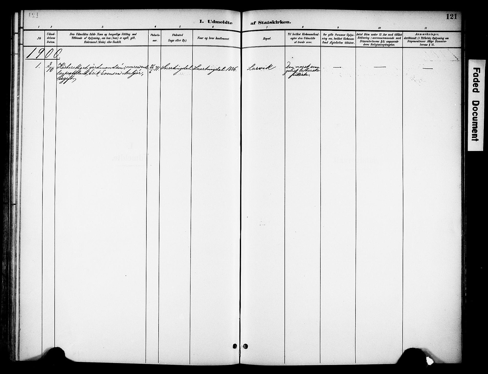 Biri prestekontor, SAH/PREST-096/H/Ha/Haa/L0008: Parish register (official) no. 8, 1894-1901, p. 121