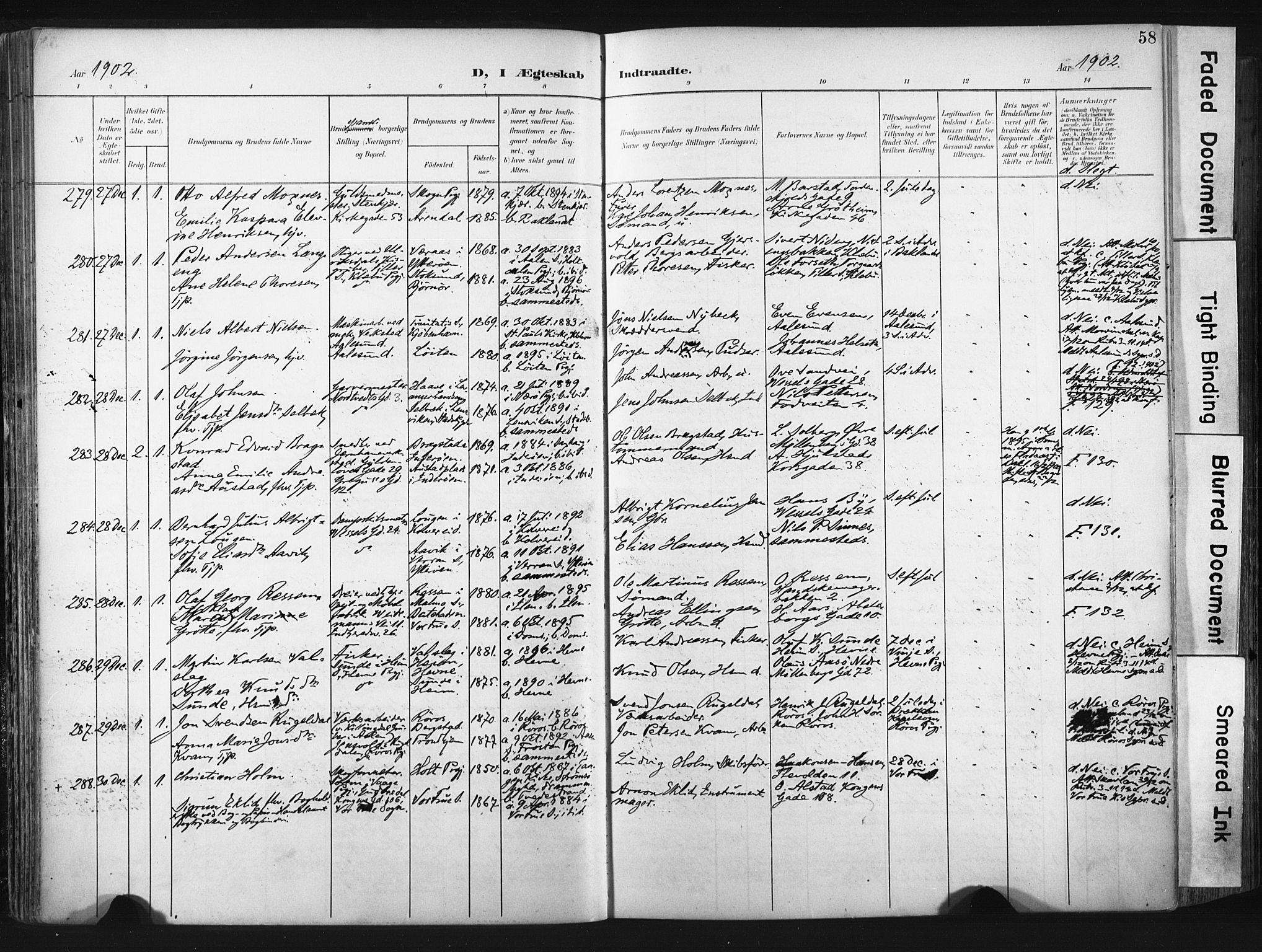Ministerialprotokoller, klokkerbøker og fødselsregistre - Sør-Trøndelag, SAT/A-1456/604/L0201: Parish register (official) no. 604A21, 1901-1911, p. 58