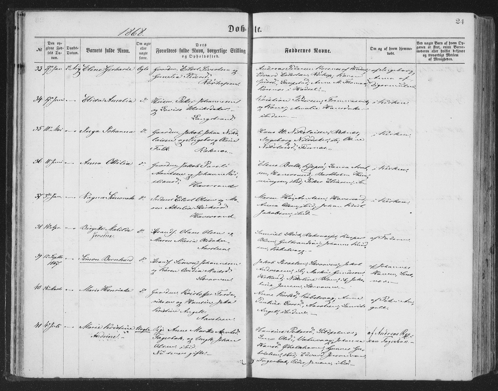 Ministerialprotokoller, klokkerbøker og fødselsregistre - Nordland, SAT/A-1459/874/L1057: Parish register (official) no. 874A01, 1866-1877, p. 24