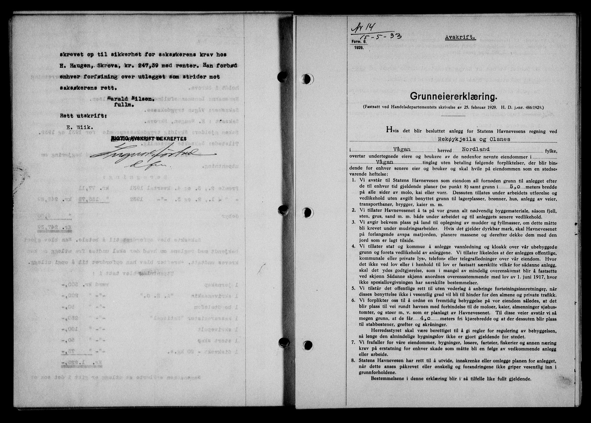 Lofoten sorenskriveri, AV/SAT-A-0017/1/2/2C/L0027b: Mortgage book no. 27b, 1933-1933, Deed date: 15.05.1933