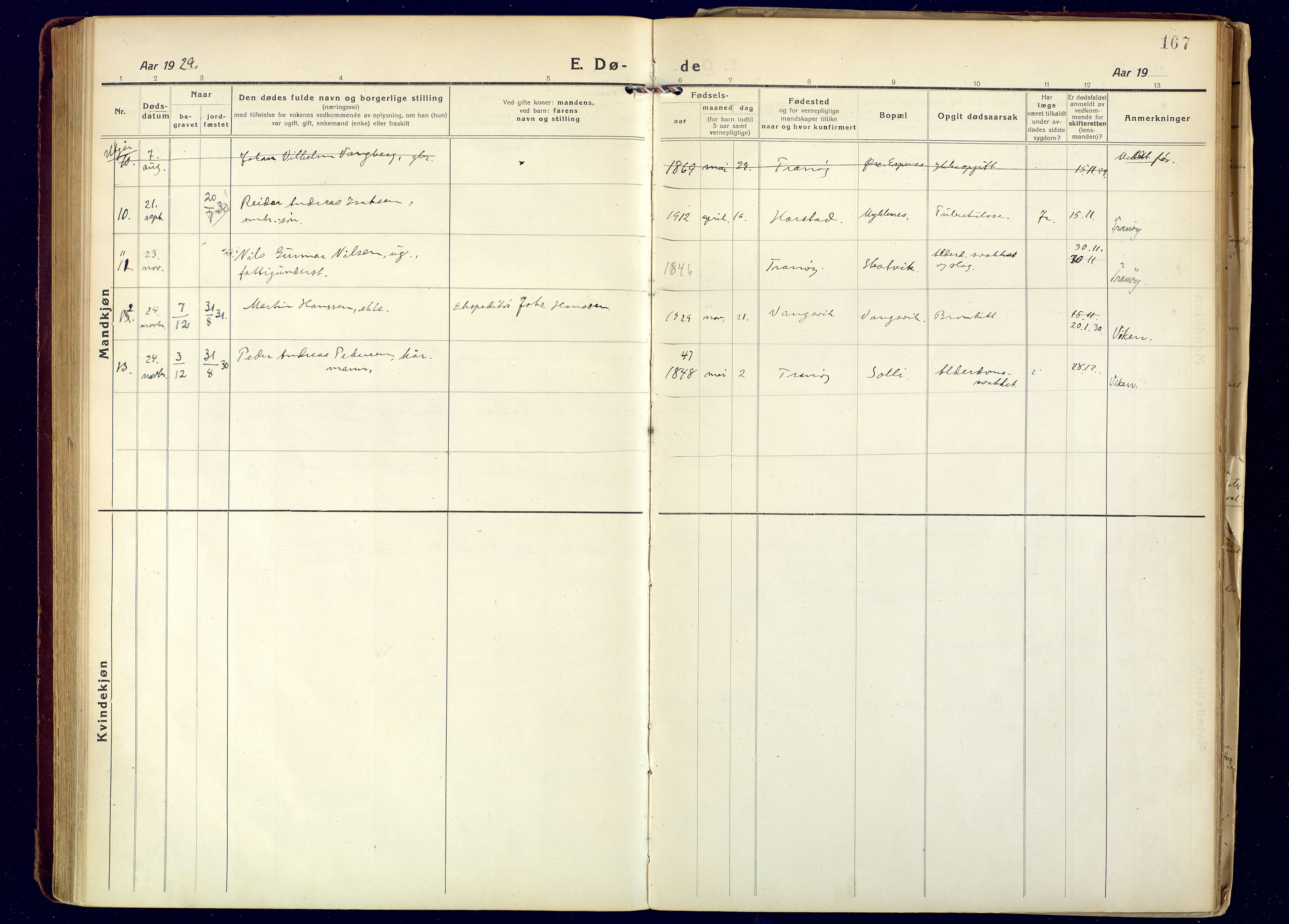 Tranøy sokneprestkontor, AV/SATØ-S-1313/I/Ia/Iaa/L0016kirke: Parish register (official) no. 16, 1919-1932, p. 167