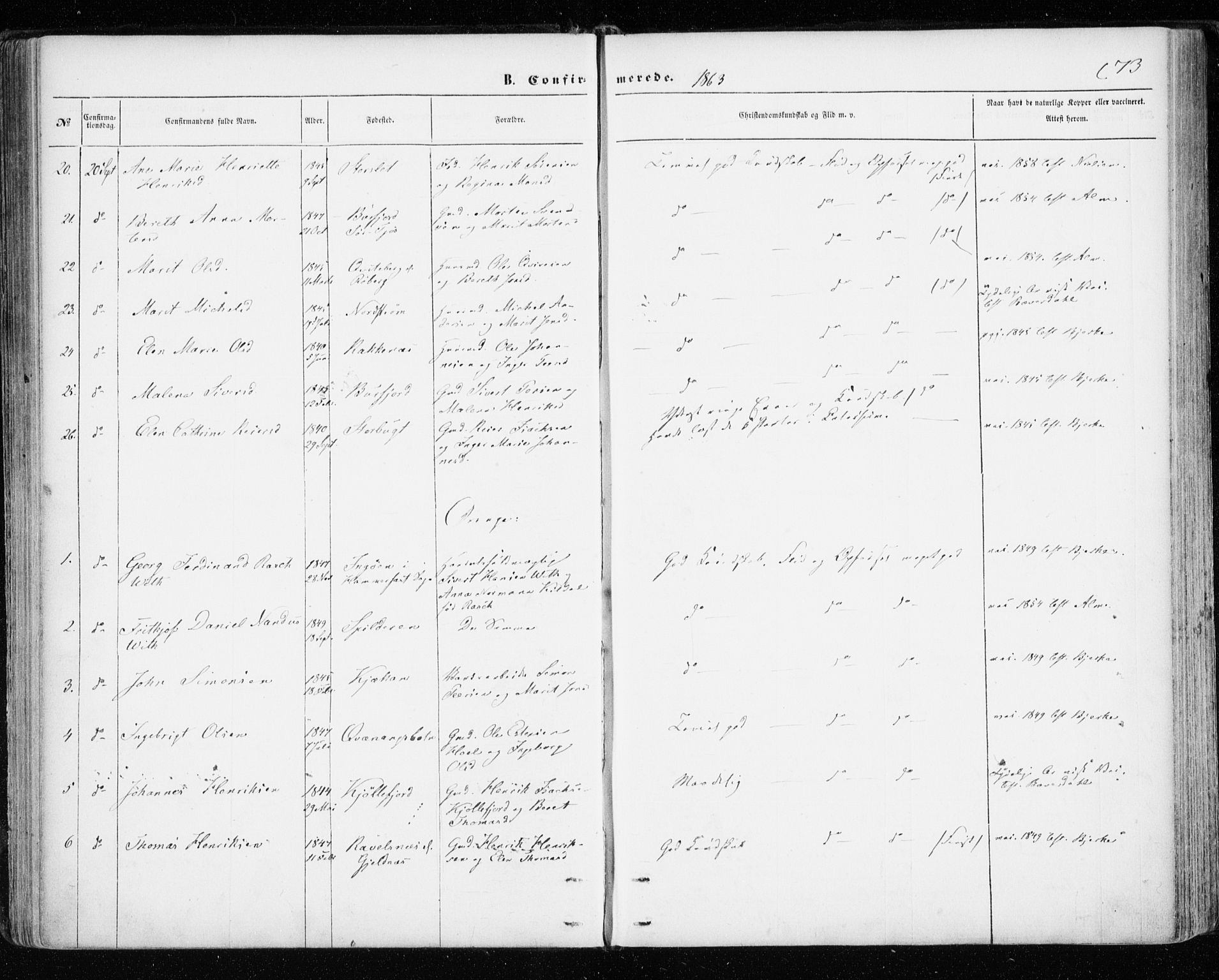 Skjervøy sokneprestkontor, SATØ/S-1300/H/Ha/Haa/L0011kirke: Parish register (official) no. 11, 1861-1877, p. 73