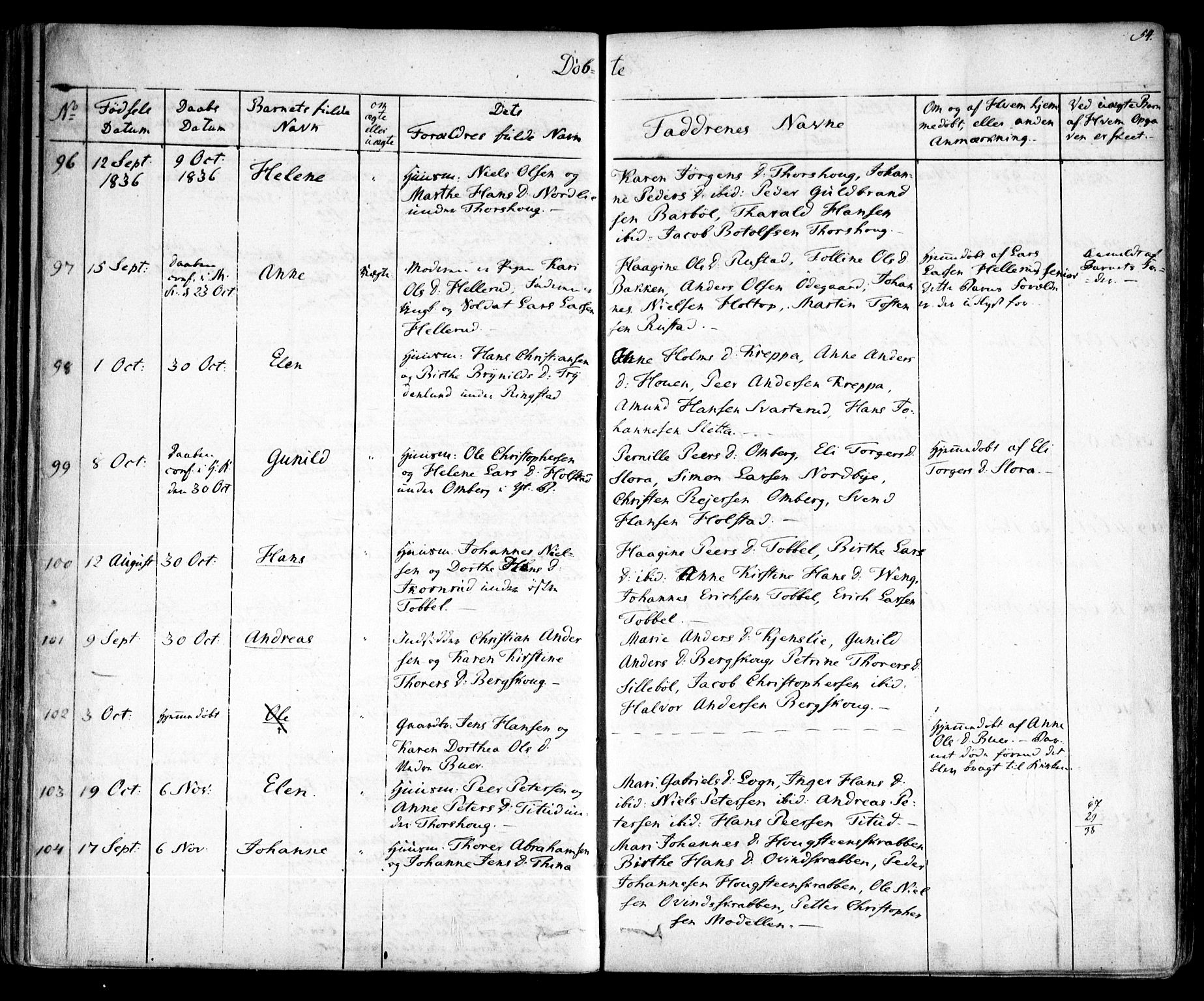 Enebakk prestekontor Kirkebøker, SAO/A-10171c/F/Fa/L0009: Parish register (official) no. I 9, 1832-1861, p. 54