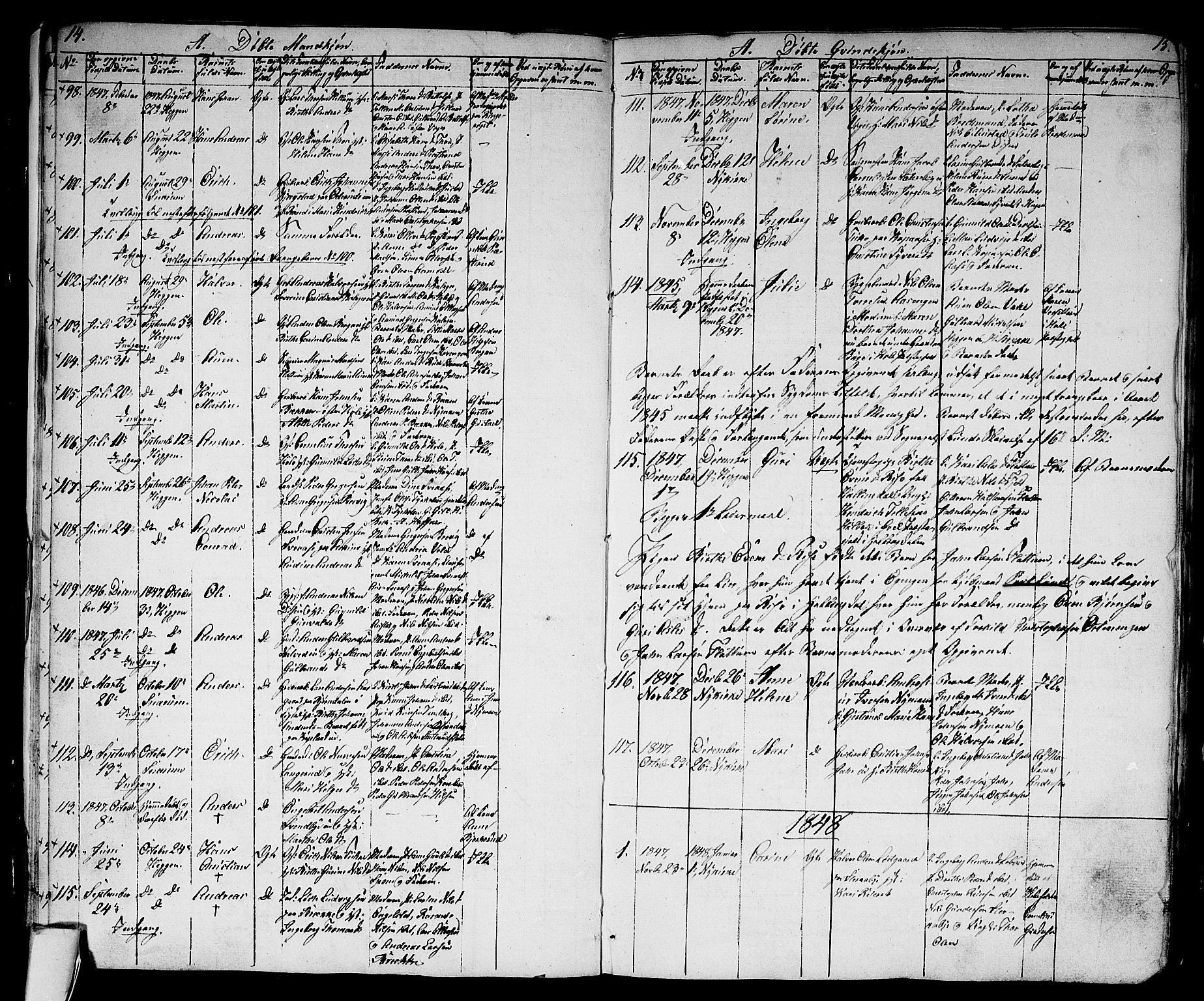 Modum kirkebøker, SAKO/A-234/G/Ga/L0005: Parish register (copy) no. I 5, 1847-1853, p. 14-15