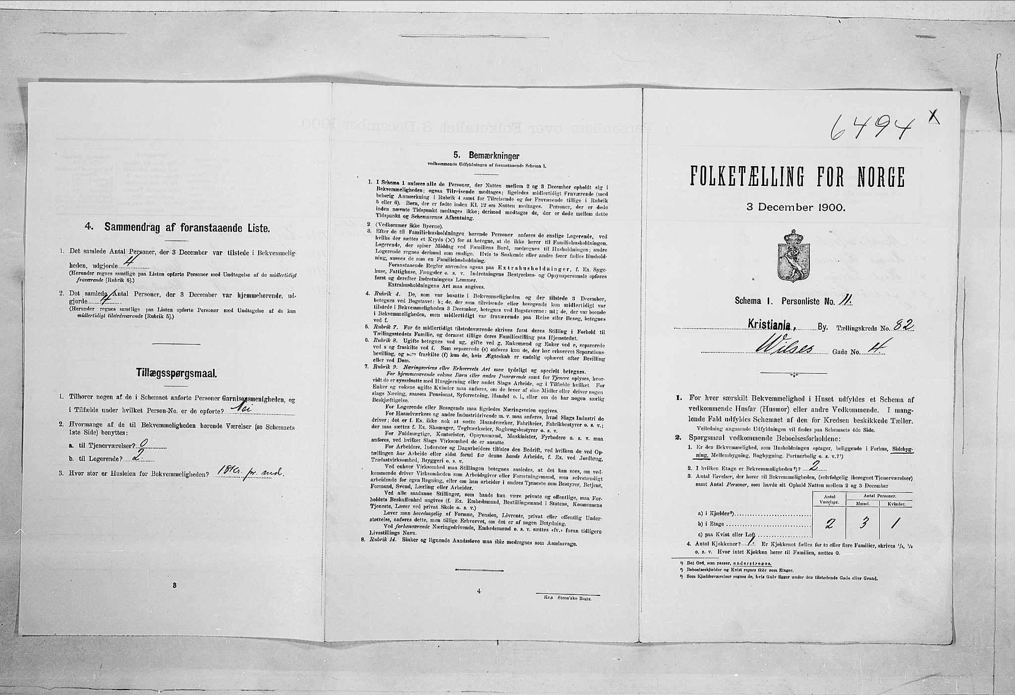 SAO, 1900 census for Kristiania, 1900, p. 113052