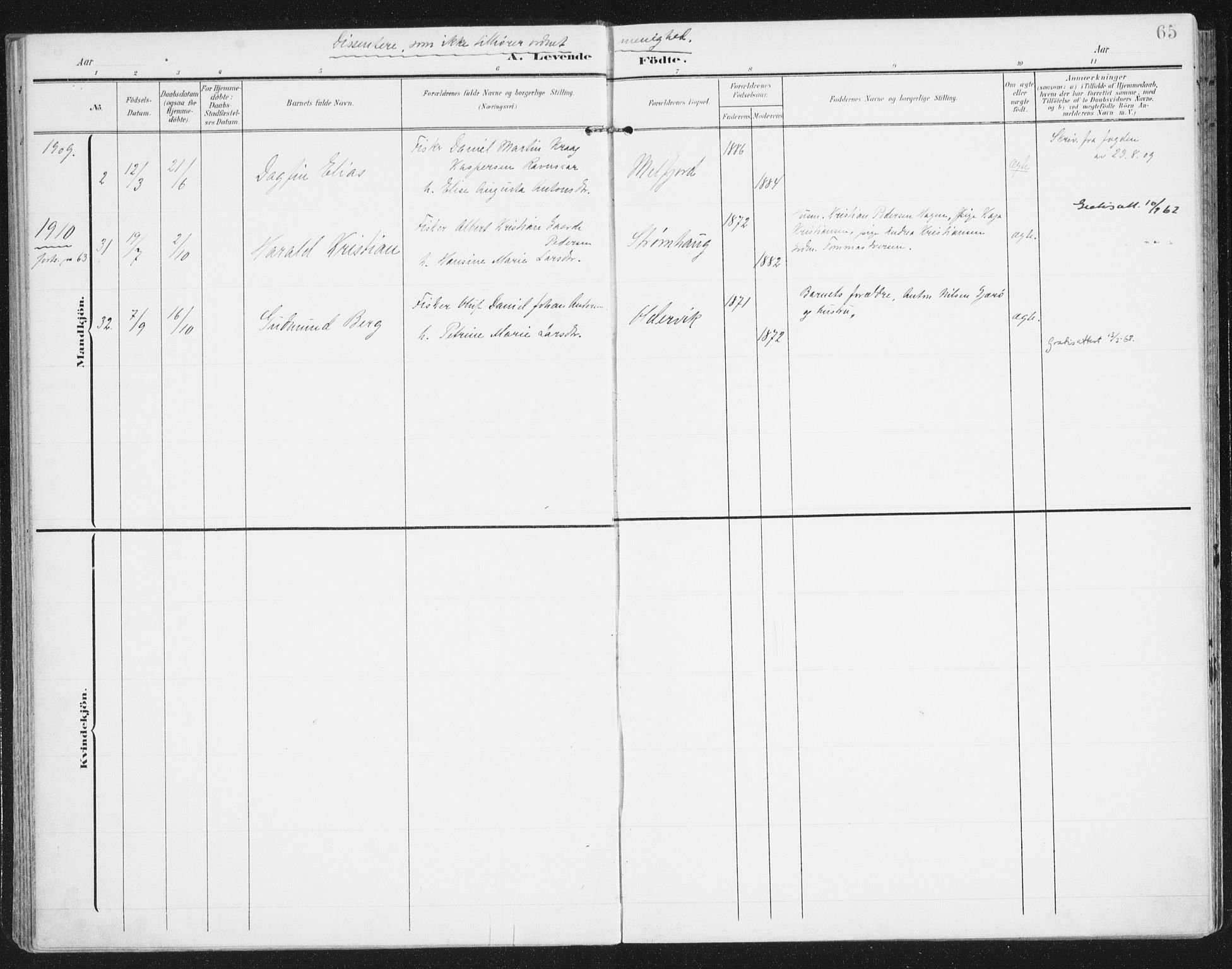 Ministerialprotokoller, klokkerbøker og fødselsregistre - Nordland, SAT/A-1459/841/L0612: Parish register (official) no. 841A15, 1902-1910, p. 65